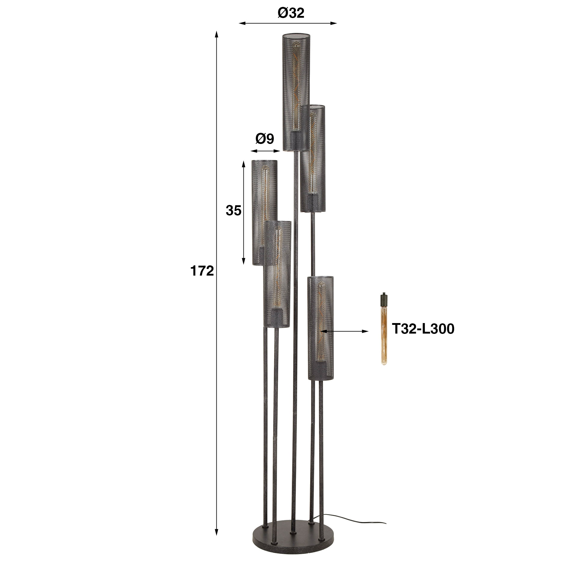 LifestyleFurn Vloerlamp 'Manda' Artic Black, 5-lamps