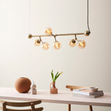 Halo Design Hanglamp 'Atom' Horizontaal, 6-lamps, kleur Messing / Amber