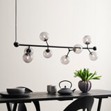 Halo Design Hanglamp 'Atom' Horizontaal, 8-lamps, kleur Zwart / Smoke