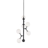 Halo Design Hanglamp 'ATOM' Verticaal, 6-lamps, kleur Zwart / Opaal