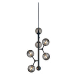 Halo Design Hanglamp 'ATOM' Verticaal, 6-lamps, kleur Zwart / Smoke
