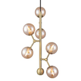 Halo Design Hanglamp 'ATOM' Verticaal, 6-lamps, kleur Messing / Amber