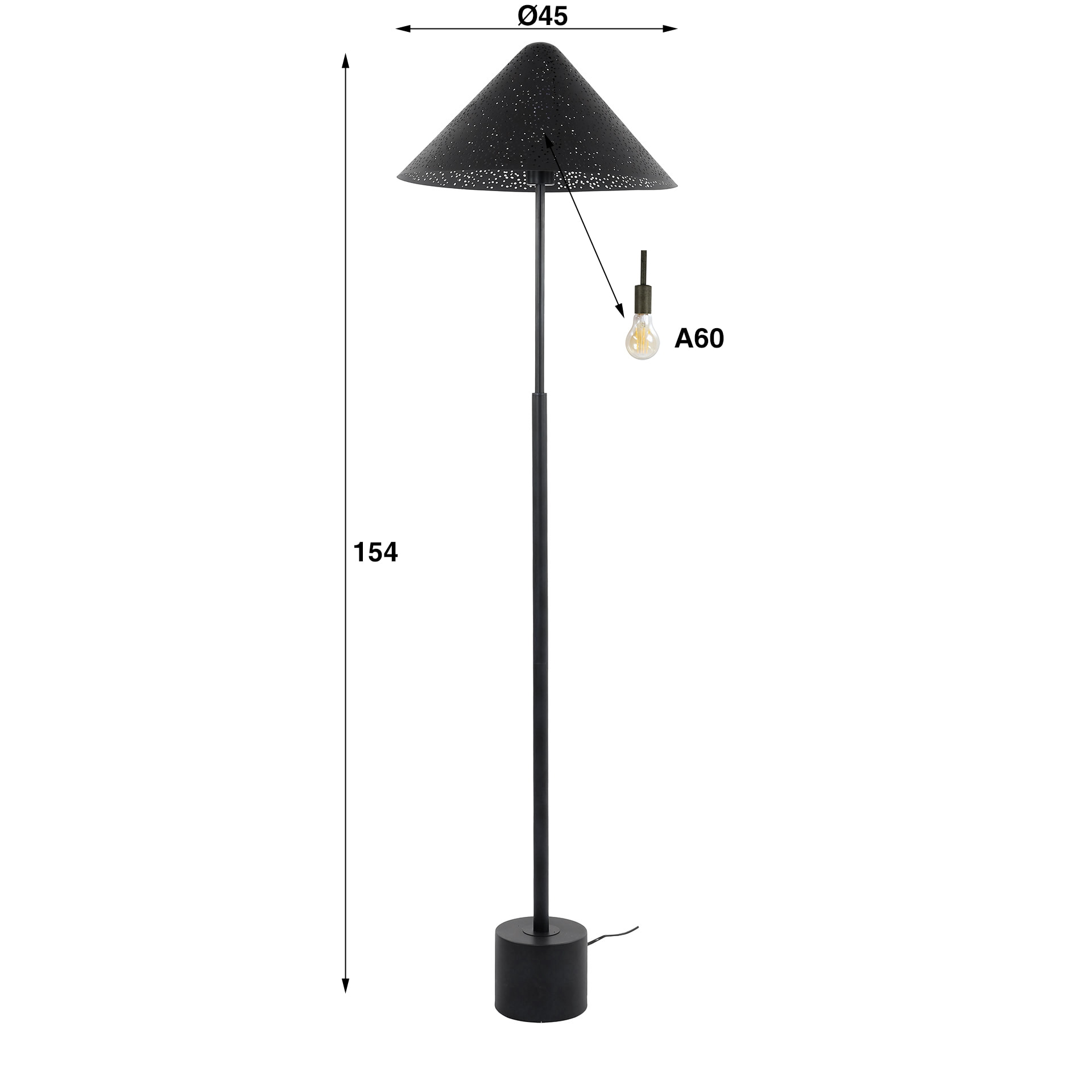 LifestyleFurn Vloerlamp 'Marleigh' Charcoal, 154cm hoog