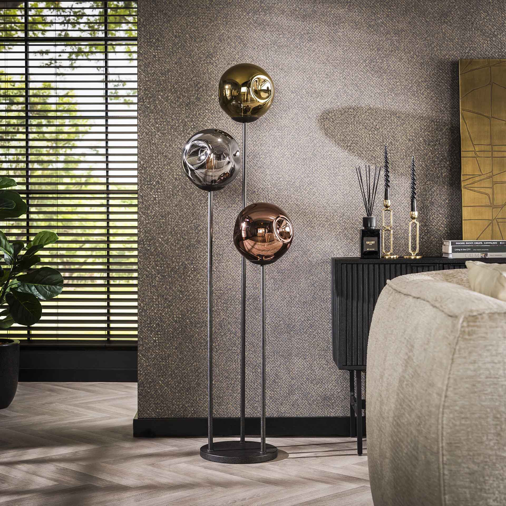 LifestyleFurn Vloerlamp 'Shahid' Glas, 3-lamps