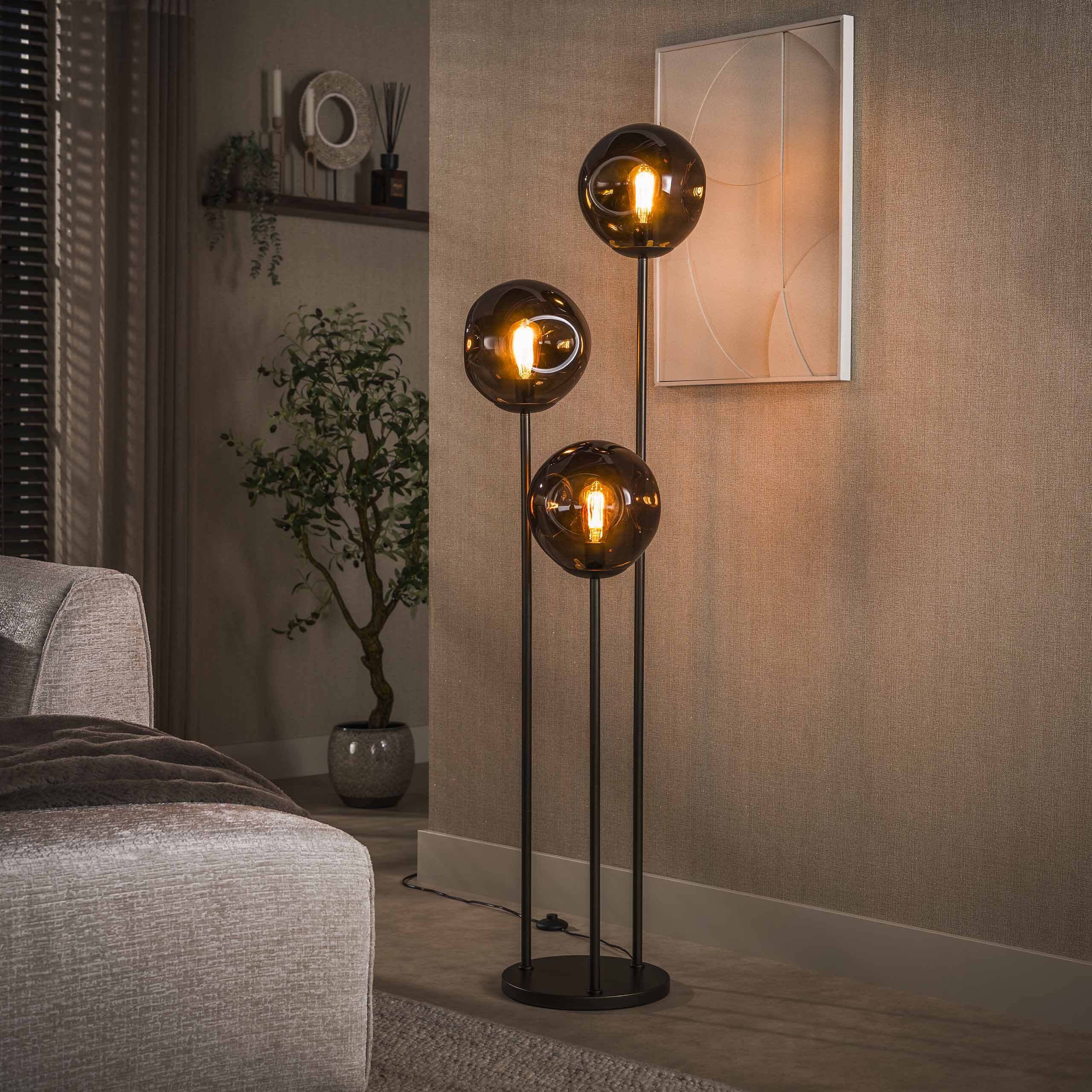 LifestyleFurn Vloerlamp 'Yair' Glas, 3-lamps, kleur Sienna Bruin