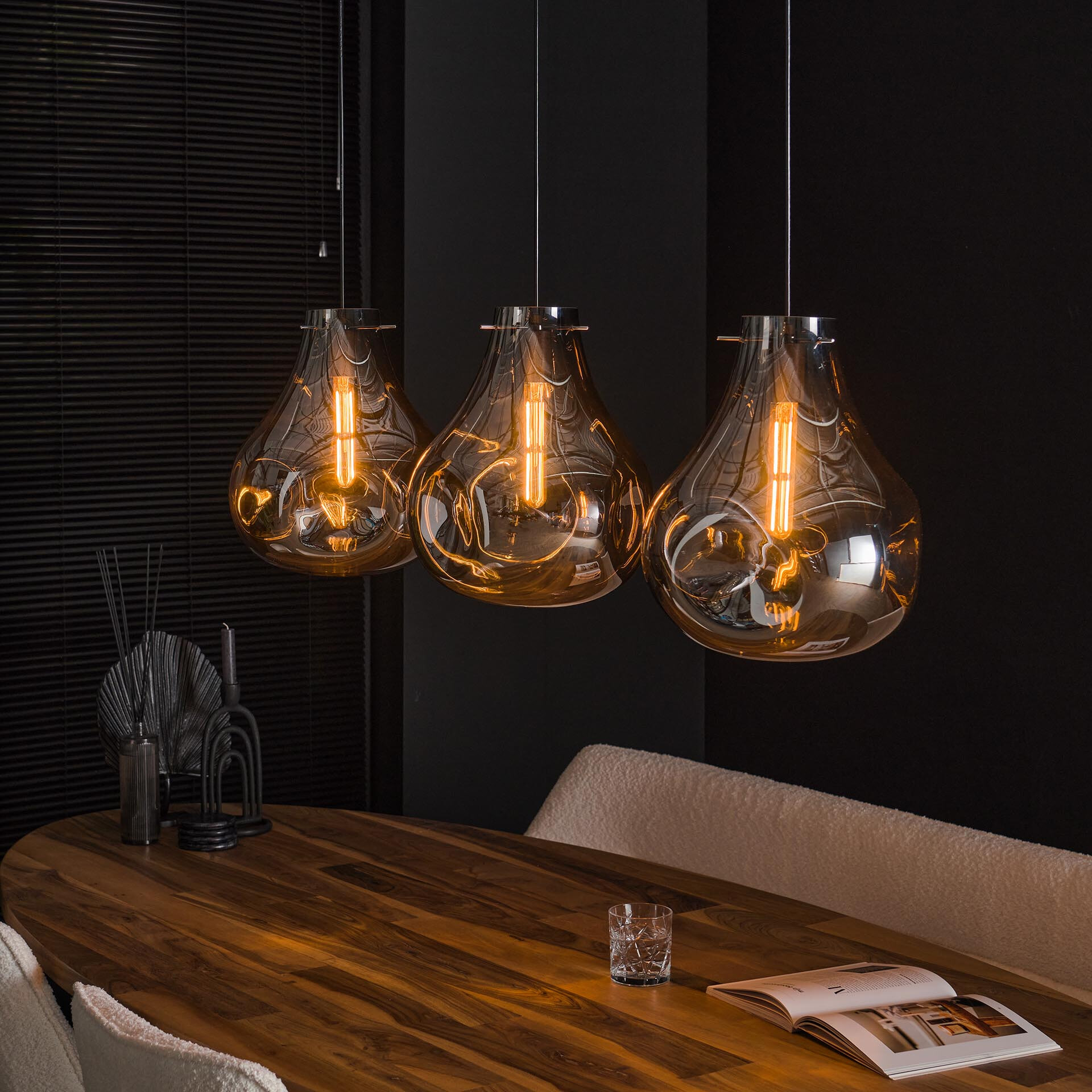LifestyleFurn Hanglamp Roshell 3-lamps - Artic Zwart