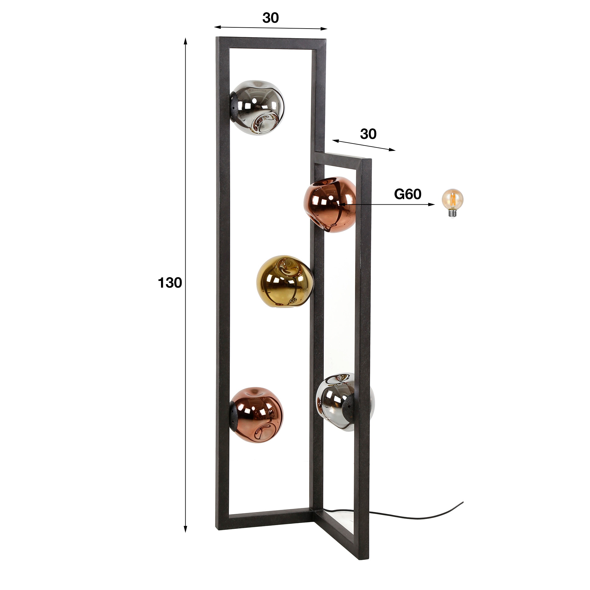 LifestyleFurn Vloerlamp 'Shahid' Glas, 5-lamps