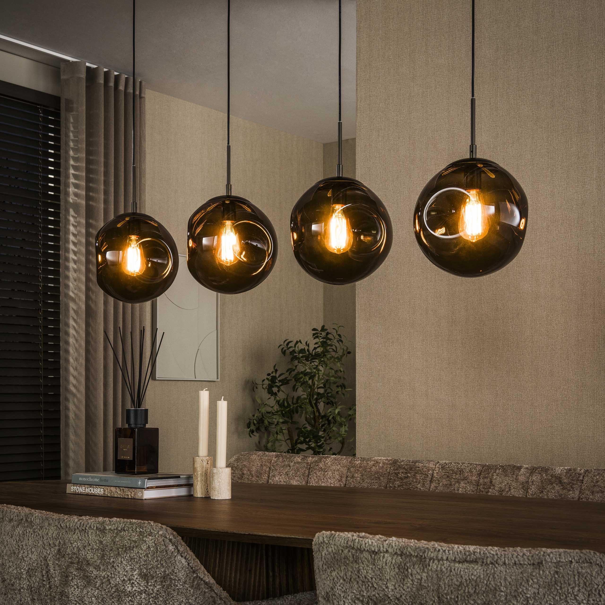 LifestyleFurn Hanglamp Shahid Glas, 4-lamps - Sienna Bruin