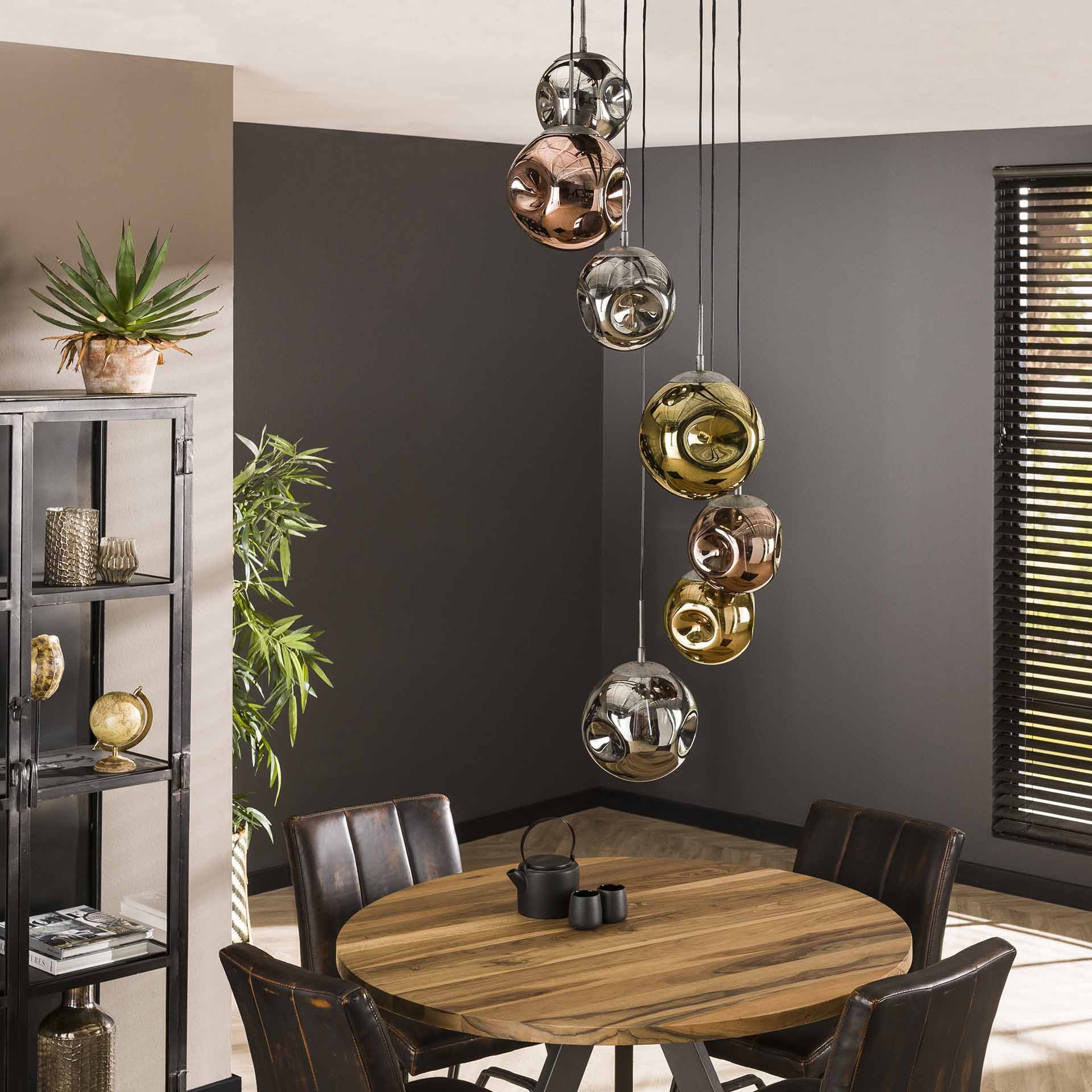 LifestyleFurn Hanglamp 'Yair' 7-lamps Getrapt, kleur Oud Zilver