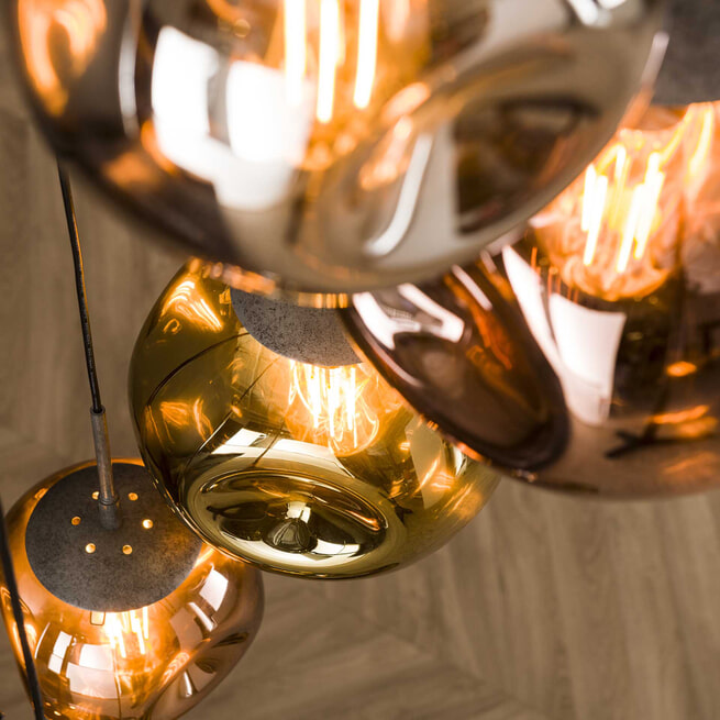 LifestyleFurn Hanglamp 'Yair' 7-lamps Getrapt, kleur Oud Zilver