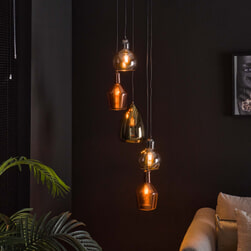 LifestyleFurn Hanglamp 'Missy' 5-lamps, Kleur Koper, Chroom en Goud
