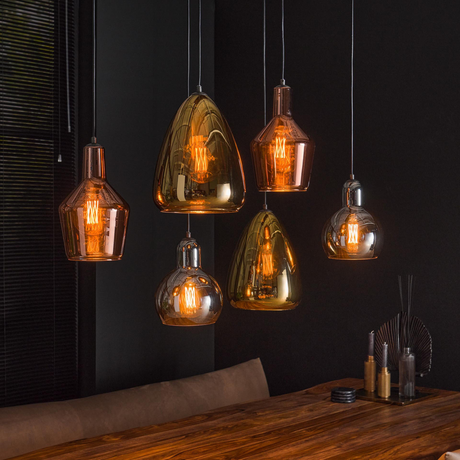 LifestyleFurn Hanglamp Missy 6-lamps, Kleur Koper, Chroom en Goud