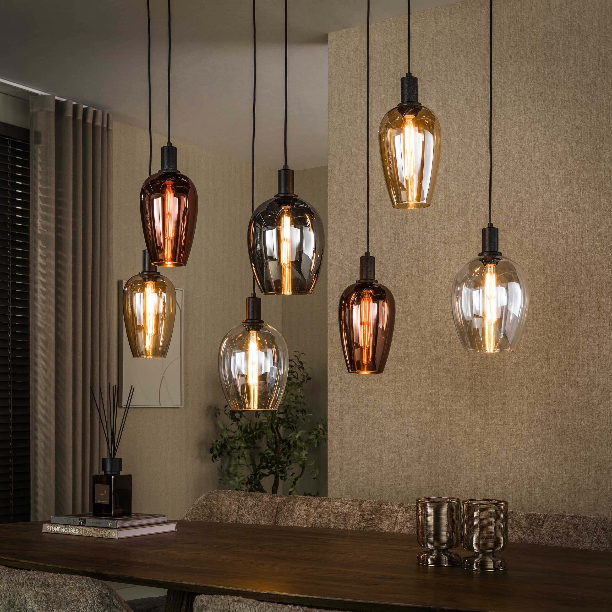 LifestyleFurn Hanglamp 'Ilda' Glas, 7-lamps