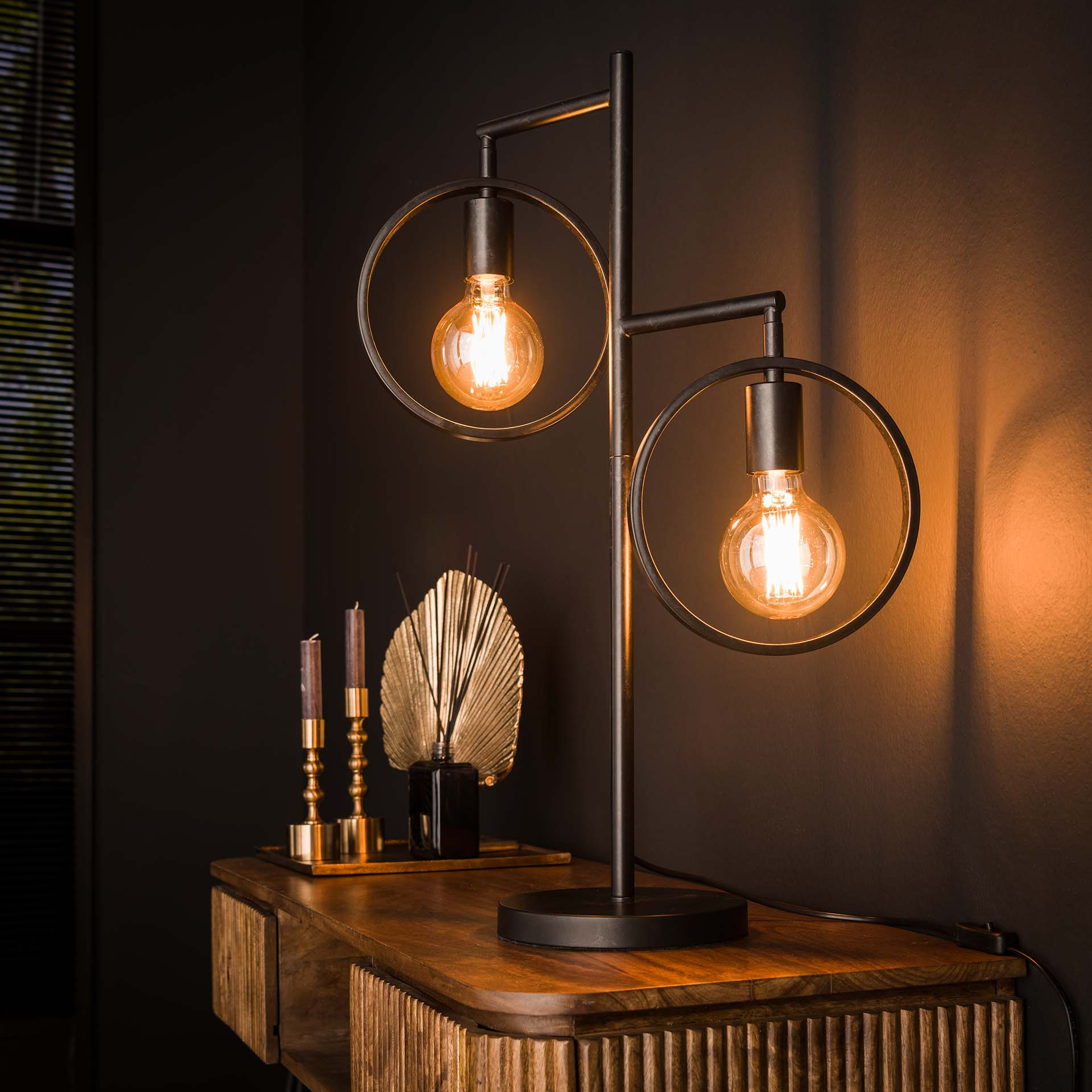LifestyleFurn Tafellamp 'Holley' 2-lamps, 22cm, kleur Charcoal