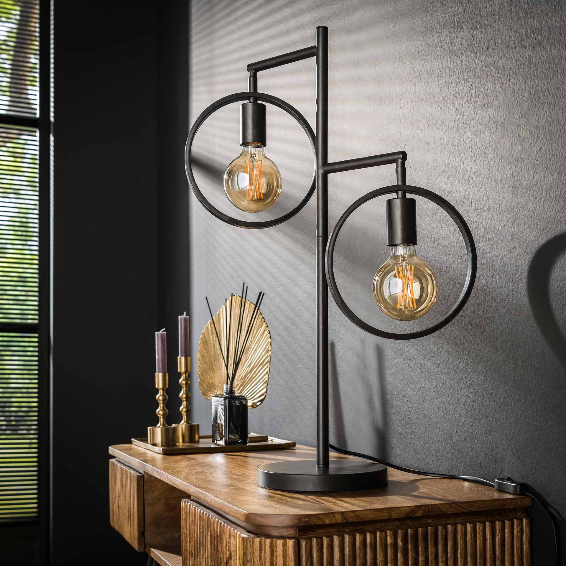 LifestyleFurn Tafellamp 'Holley' 2-lamps, Ø22cm, kleur Charcoal