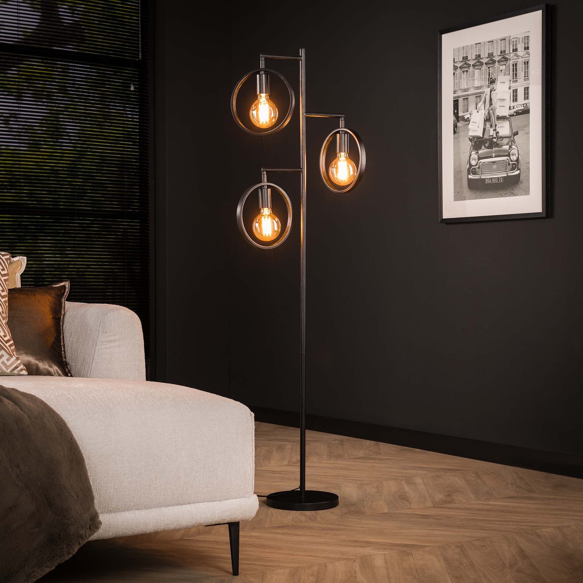 LifestyleFurn Vloerlamp Holley 3-lamps, Ø22cm - Charcoal