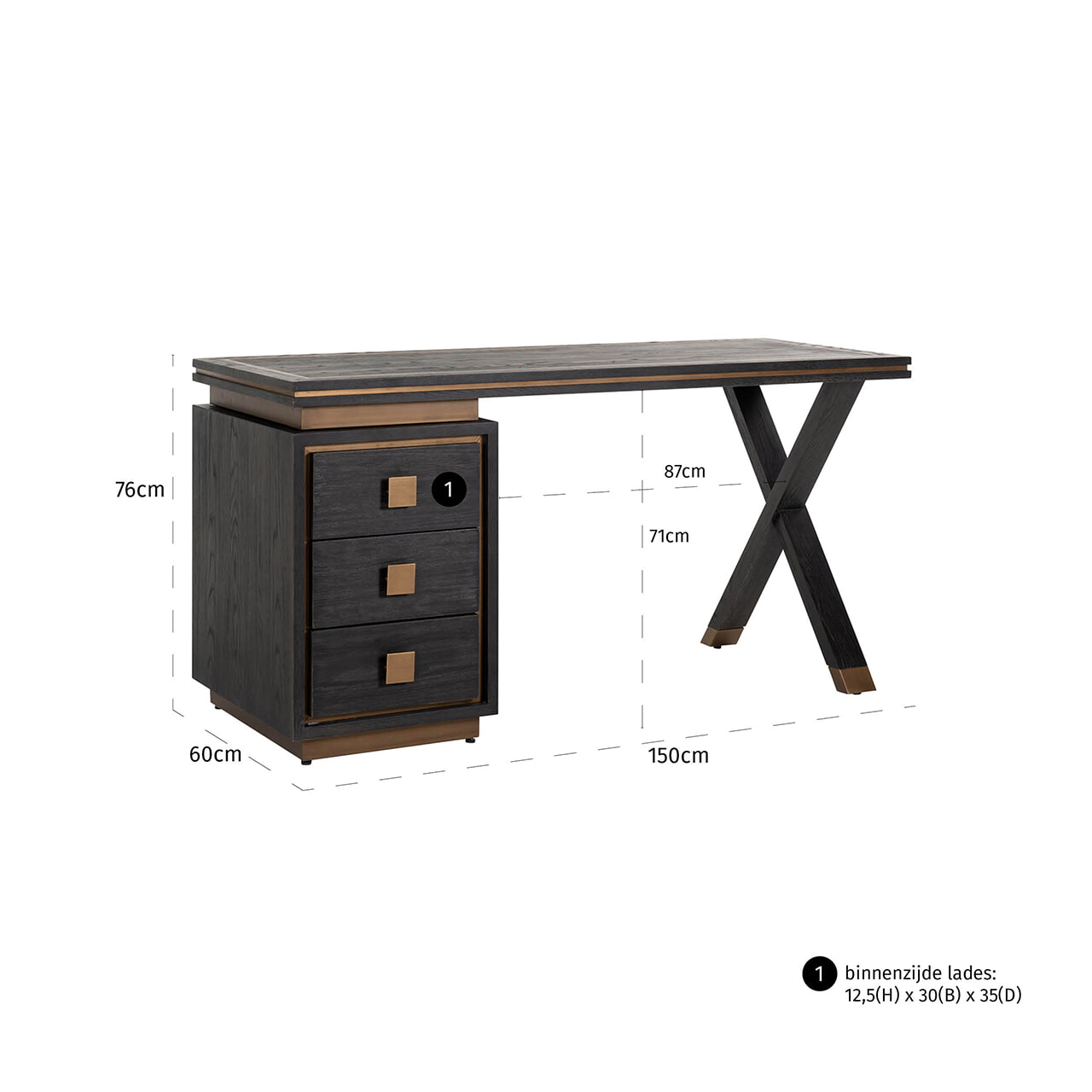 Richmond Bureau 'Hunter' Eiken, kleur Zwart, 150cm