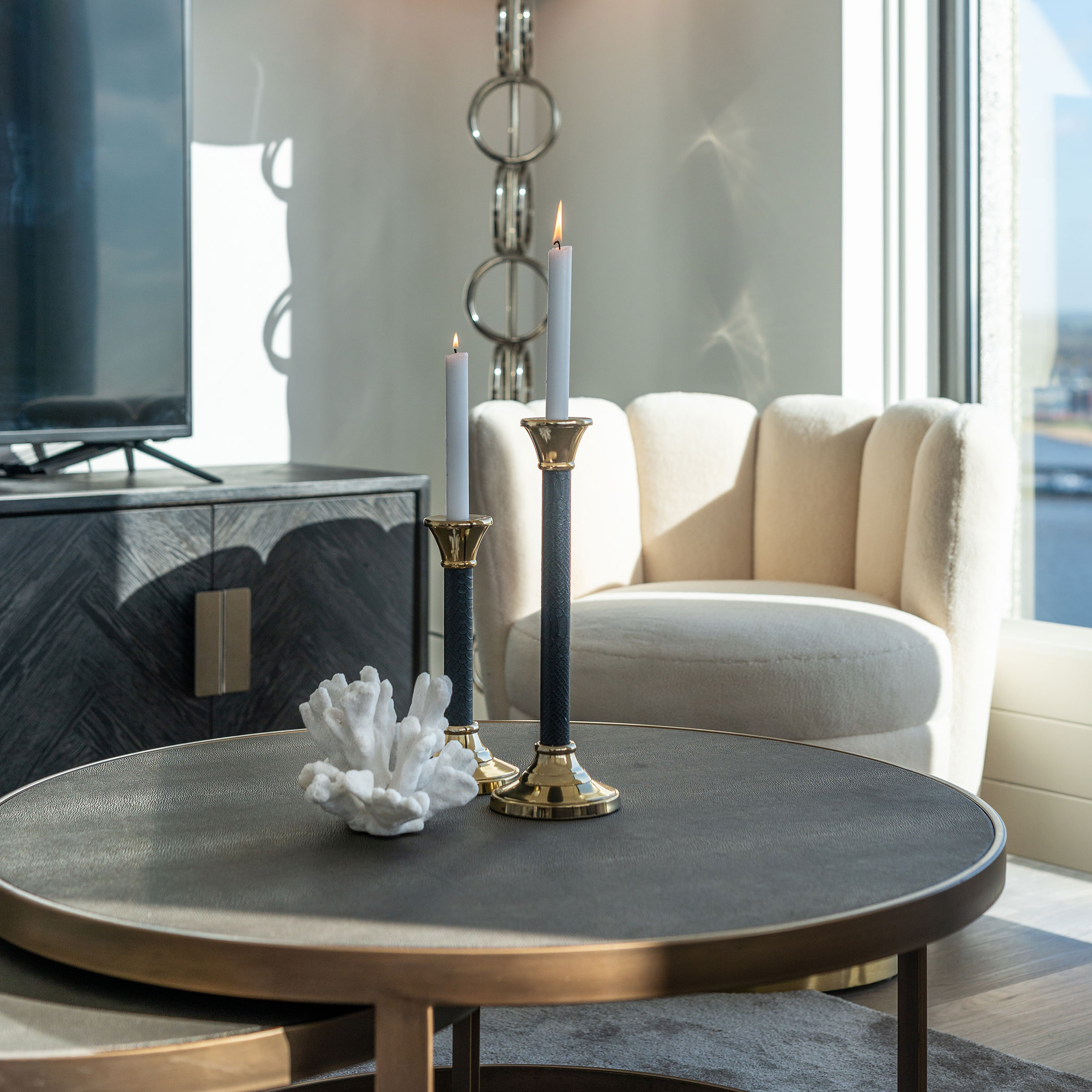 Richmond Salontafel 'Bloomingville' Segrijn / Mat goud, Set van 2 stuks