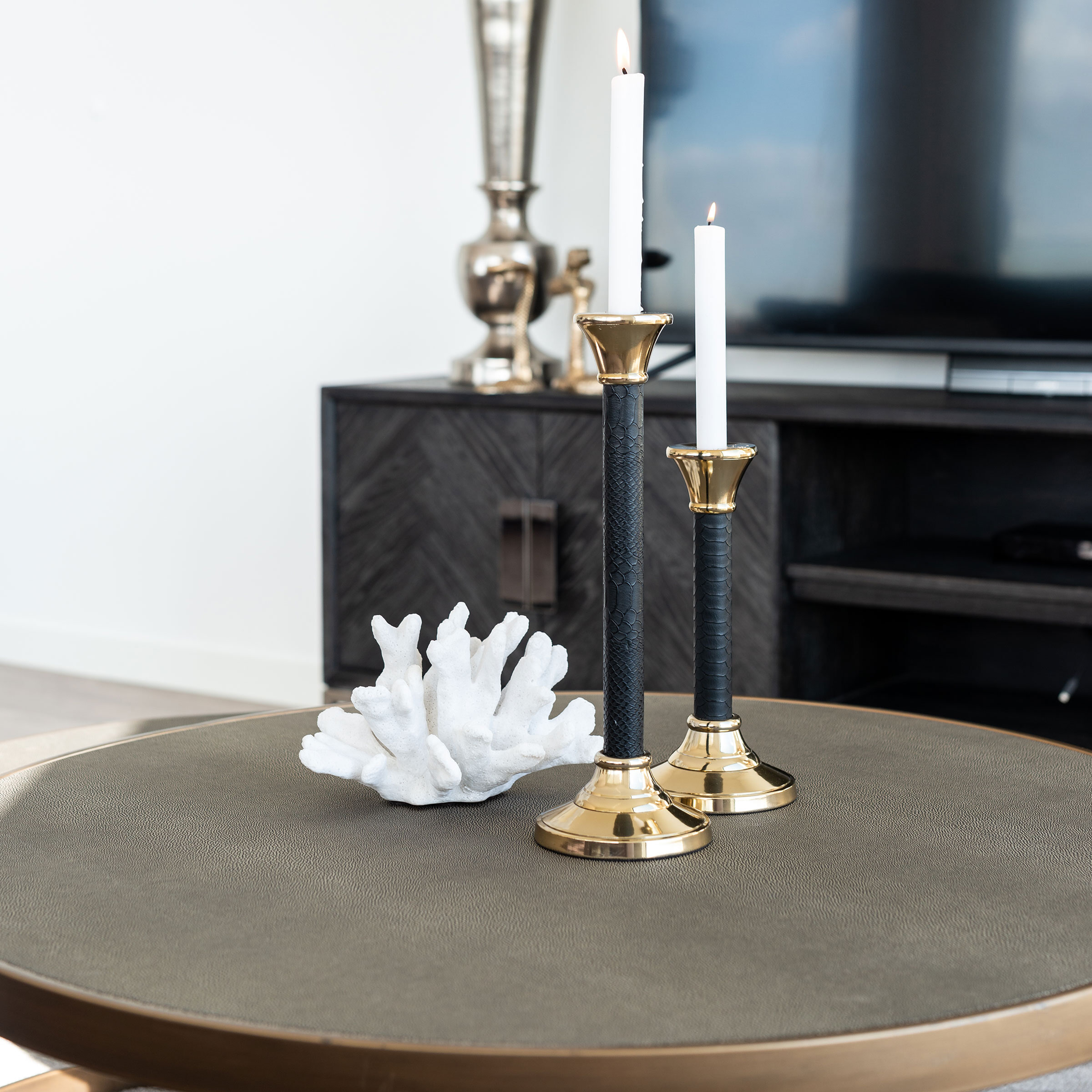 Richmond Salontafel 'Bloomingville' Segrijn / Mat goud, Set van 2 stuks