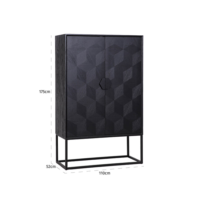 Richmond Opbergkast 'Blax' 110 x 175cm, Eikenhout en staal, kleur zwart