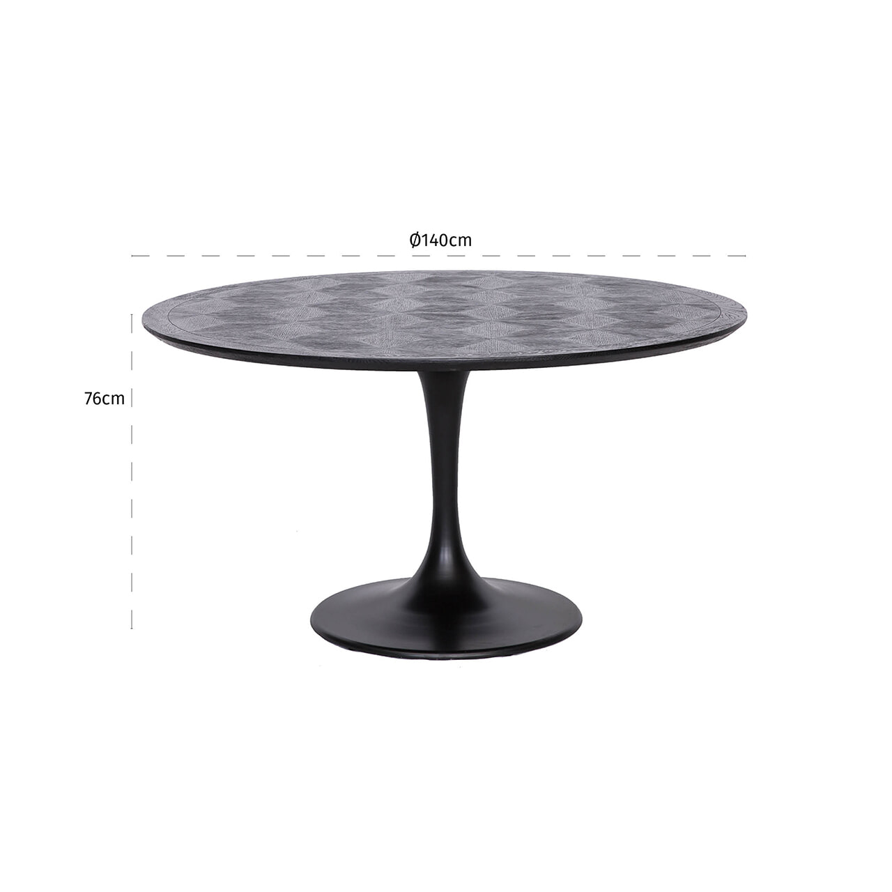 Richmond Ronde Eettafel 'Blax' Ø140cm, Eikenhout en staal, kleur zwart