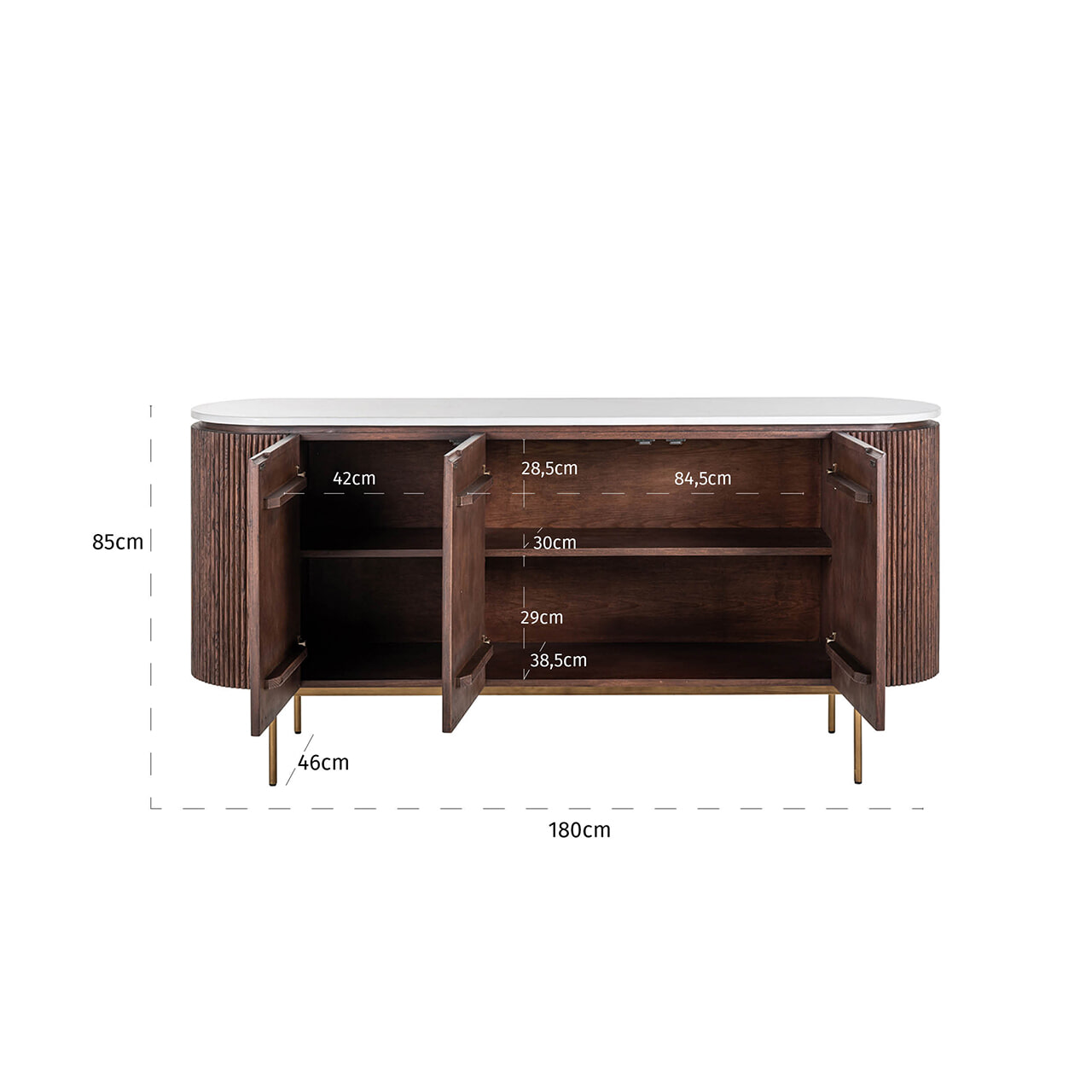 Richmond Dressoir 'Barkley' Eikenhout en Faux Marmer, 180cm