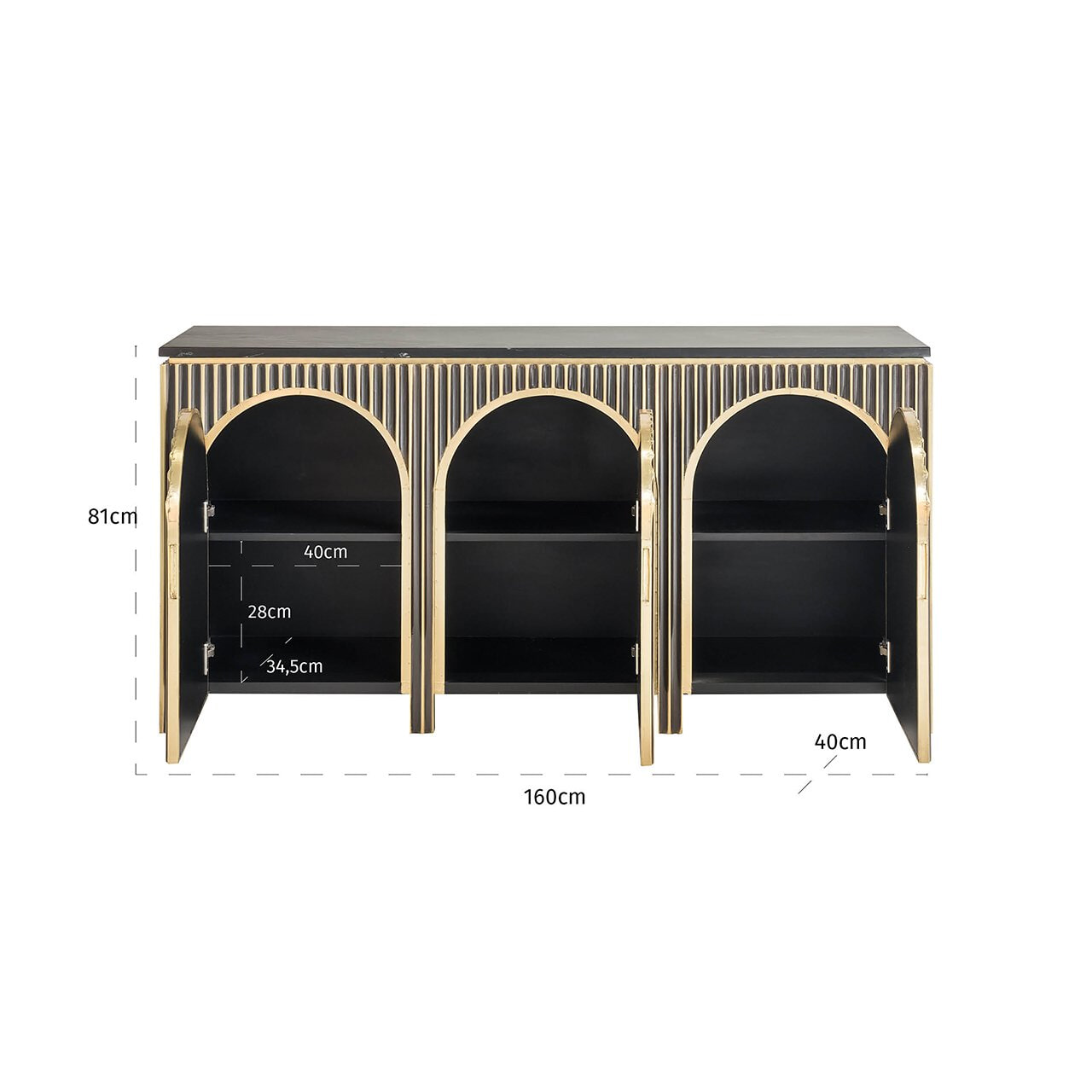 Richmond Dressoir 'Les Arcs' Brass en marmer, 160cm