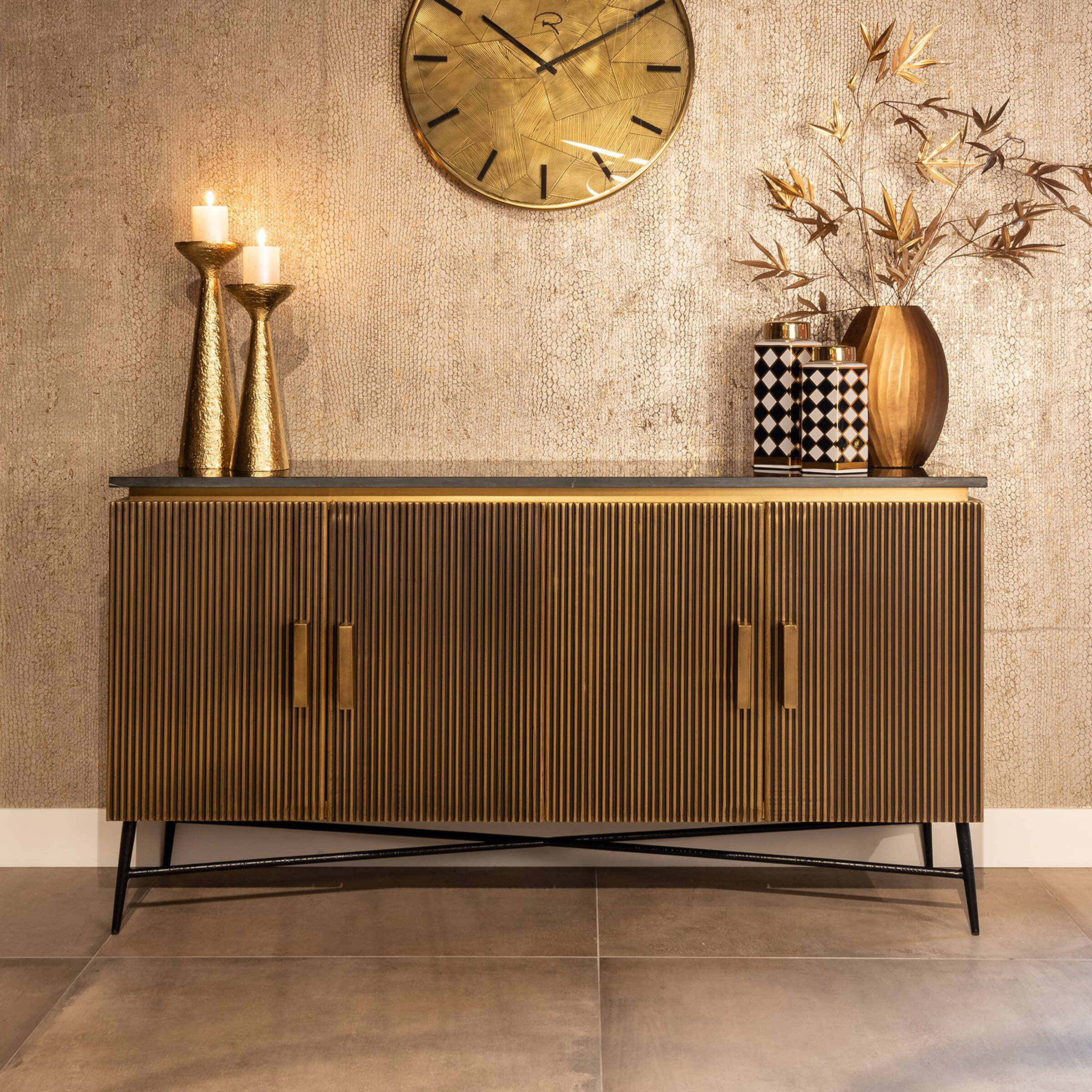 Richmond Dressoir Ironville 160cm - goud / zwart marmer