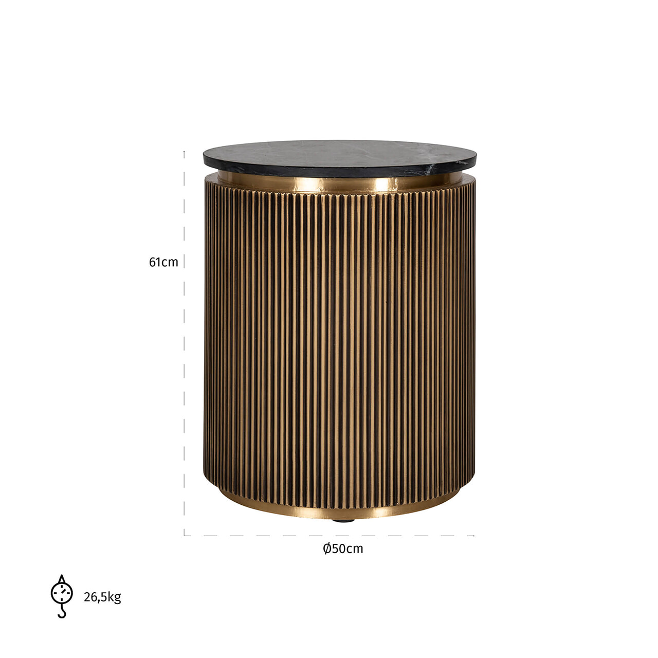 Richmond Ronde Bijzettafel 'Ironville' Ø 50cm, kleur goud / zwart marmer