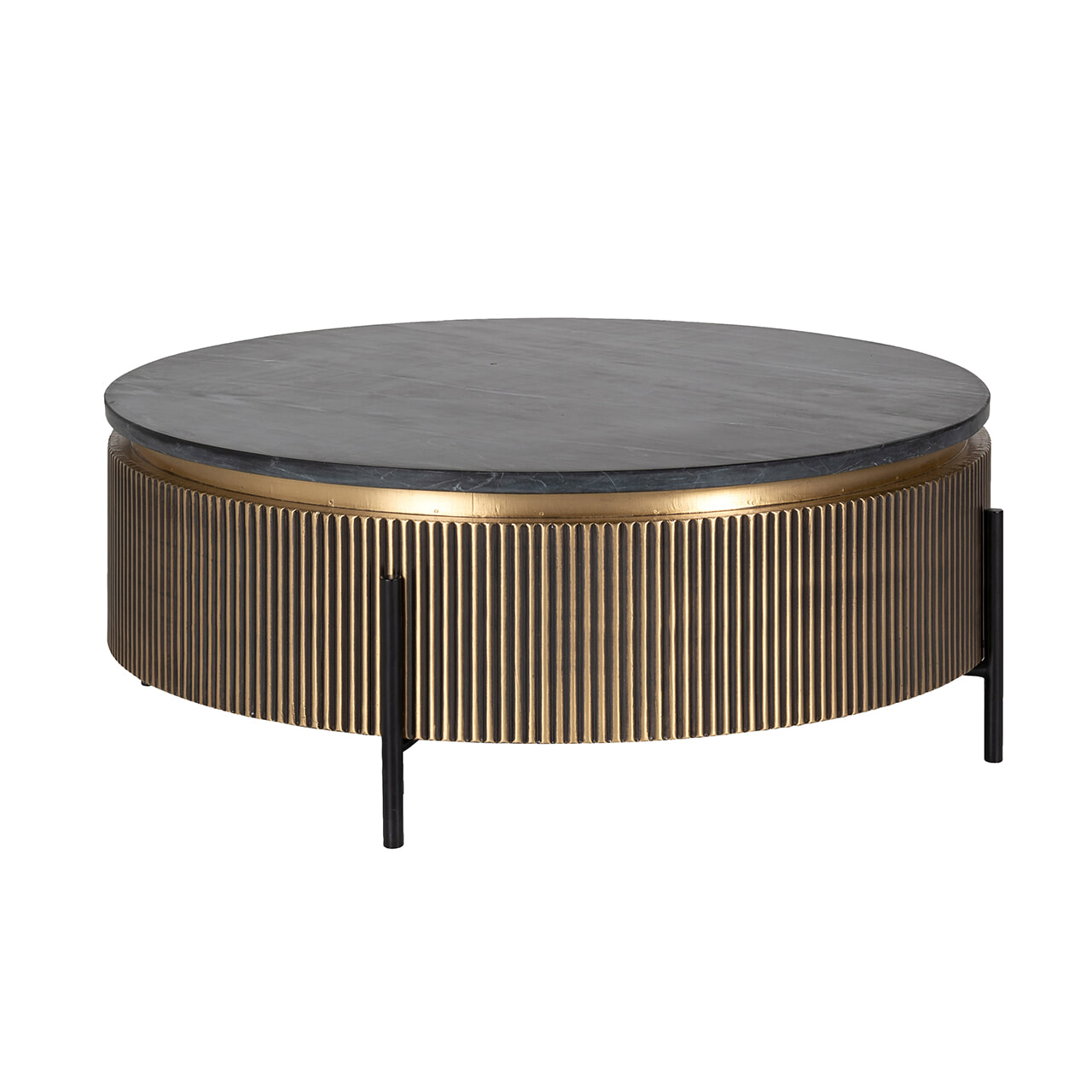 Richmond Ronde Salontafel 'Ironville' Ø90cm, goud / zwart marmer