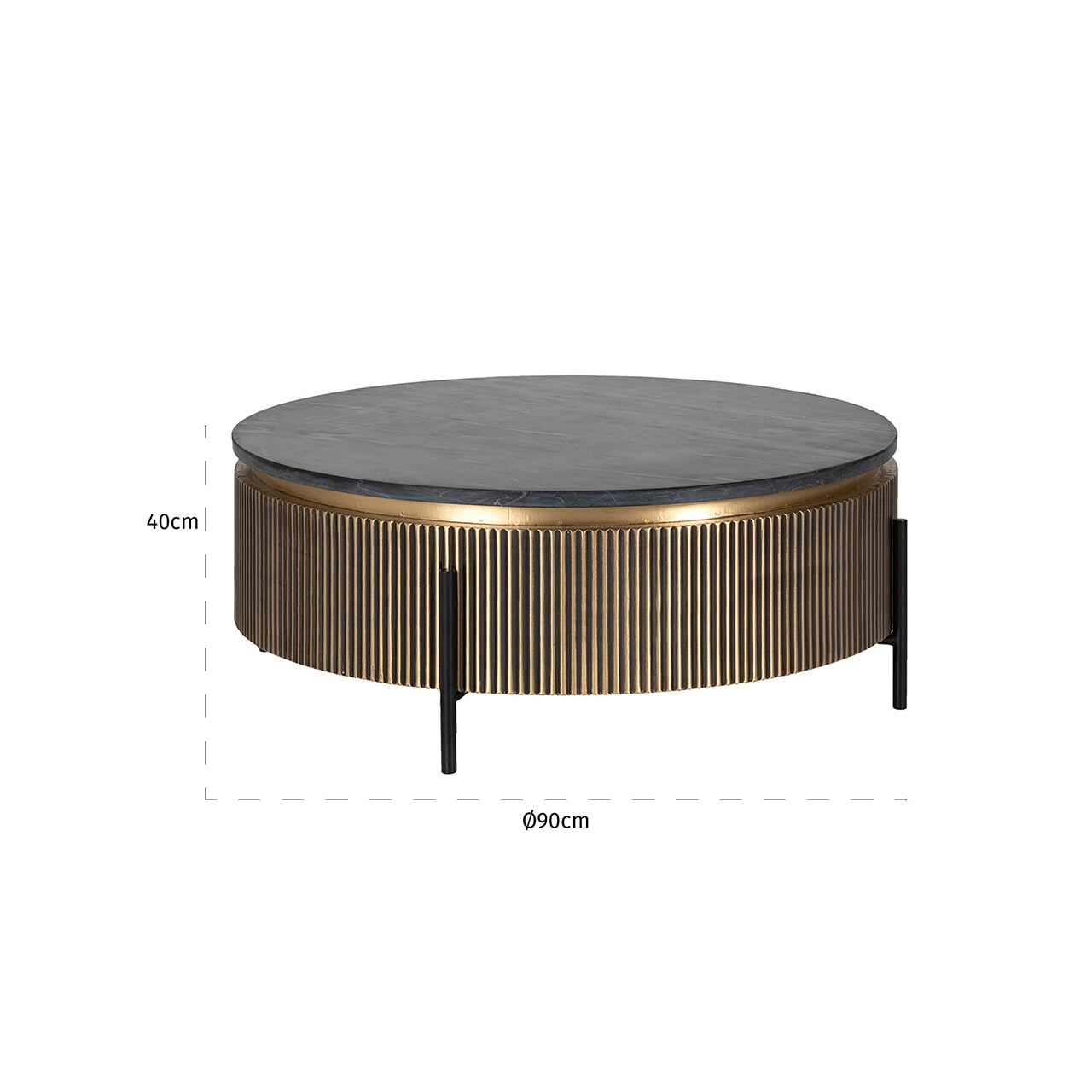 Richmond Ronde Salontafel 'Ironville' Ø90cm, goud / zwart marmer