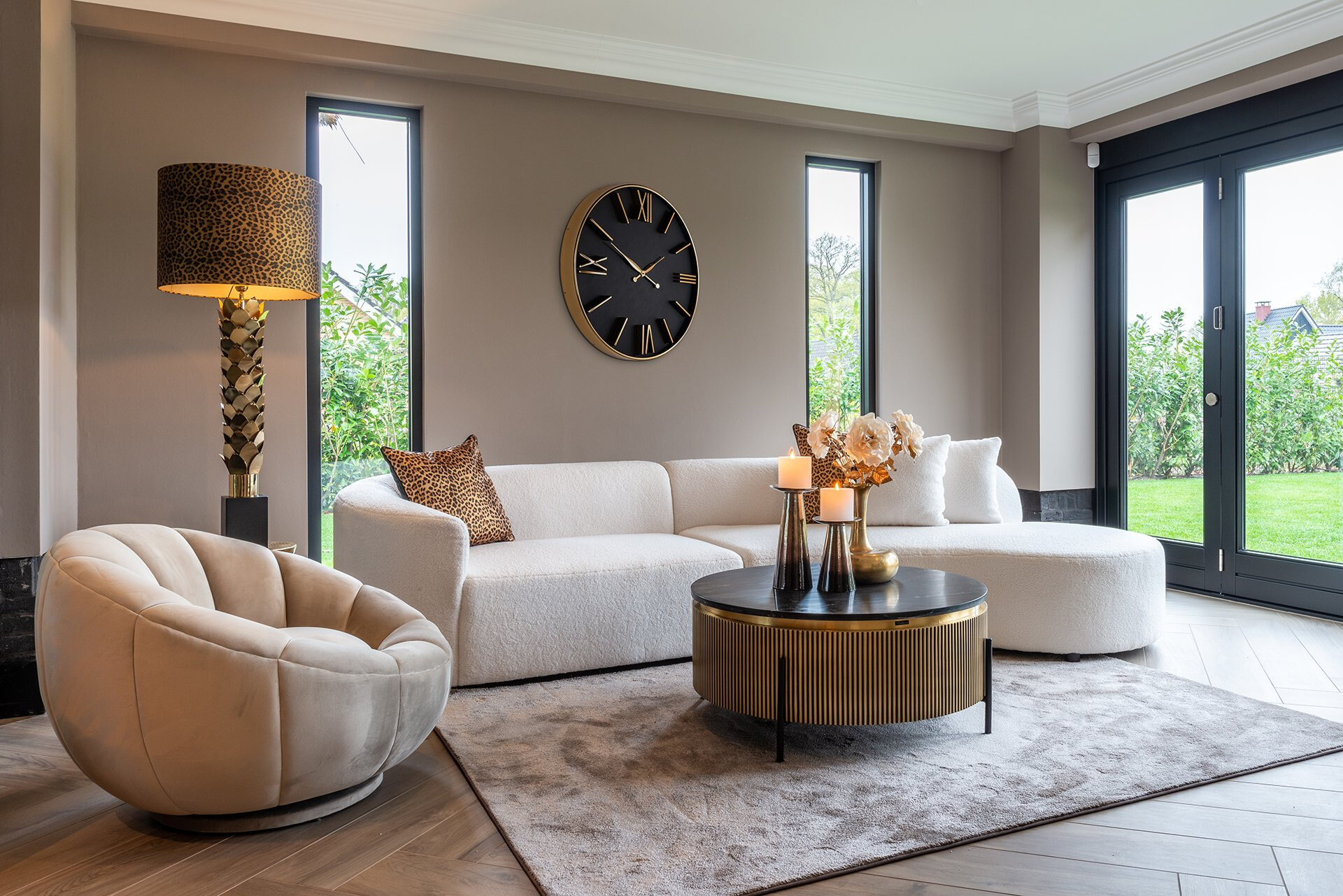 Richmond Ronde Salontafel 'Ironville' Ø90cm, goud / zwart marmer