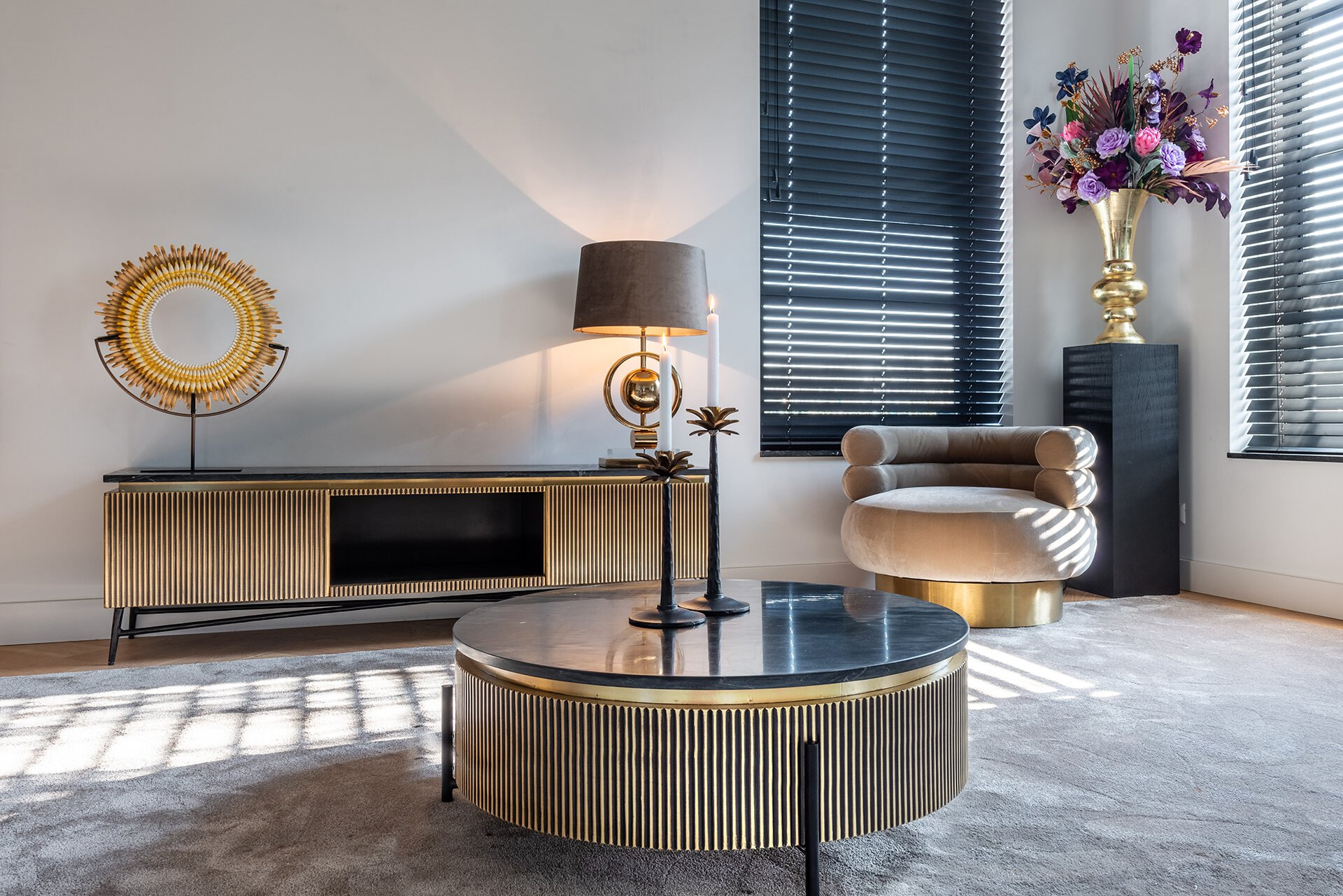 Richmond TV-meubel 'Ironville' 170cm, kleur goud / zwart marmer