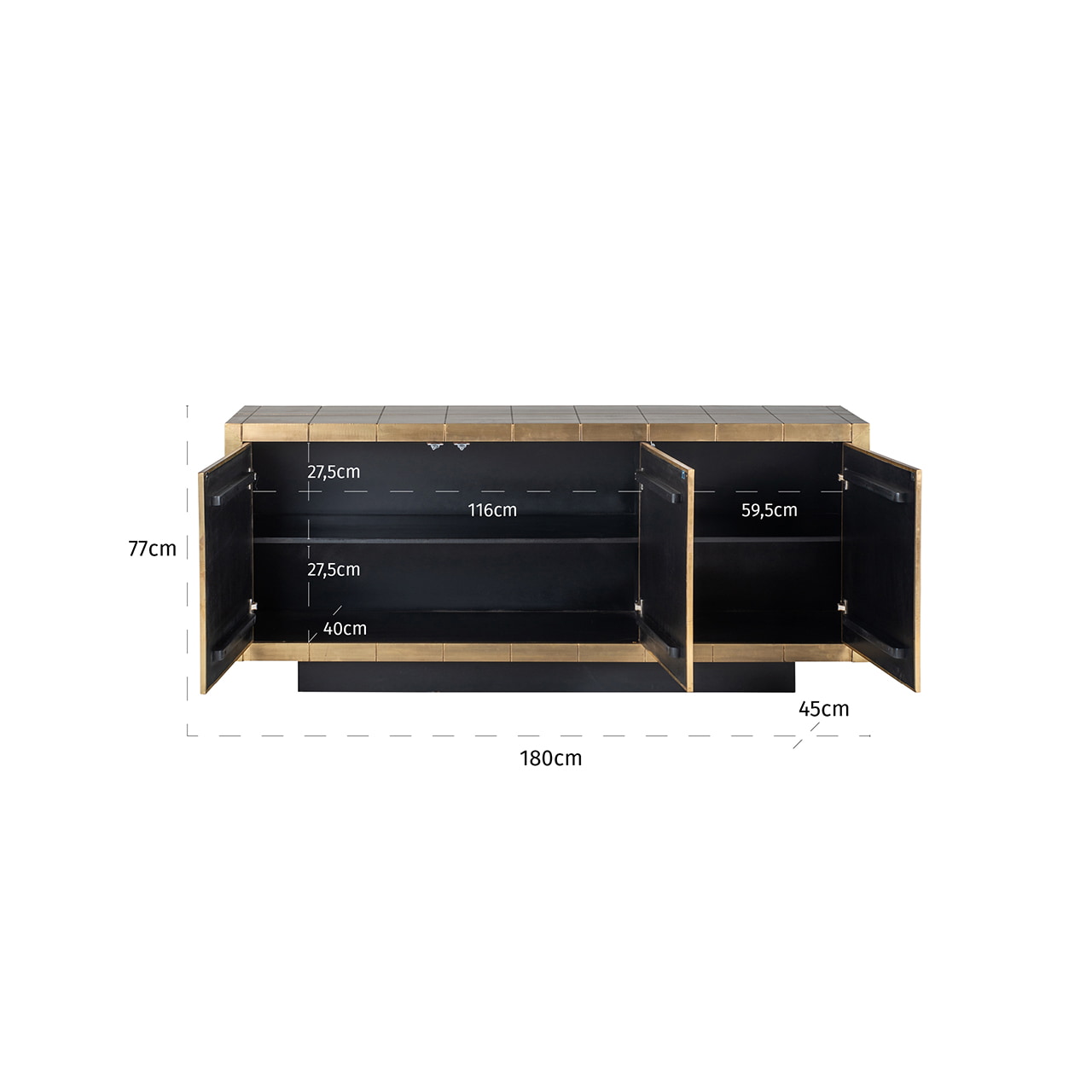 Richmond Dressoir 'Collada' 180cm, kleur Goud