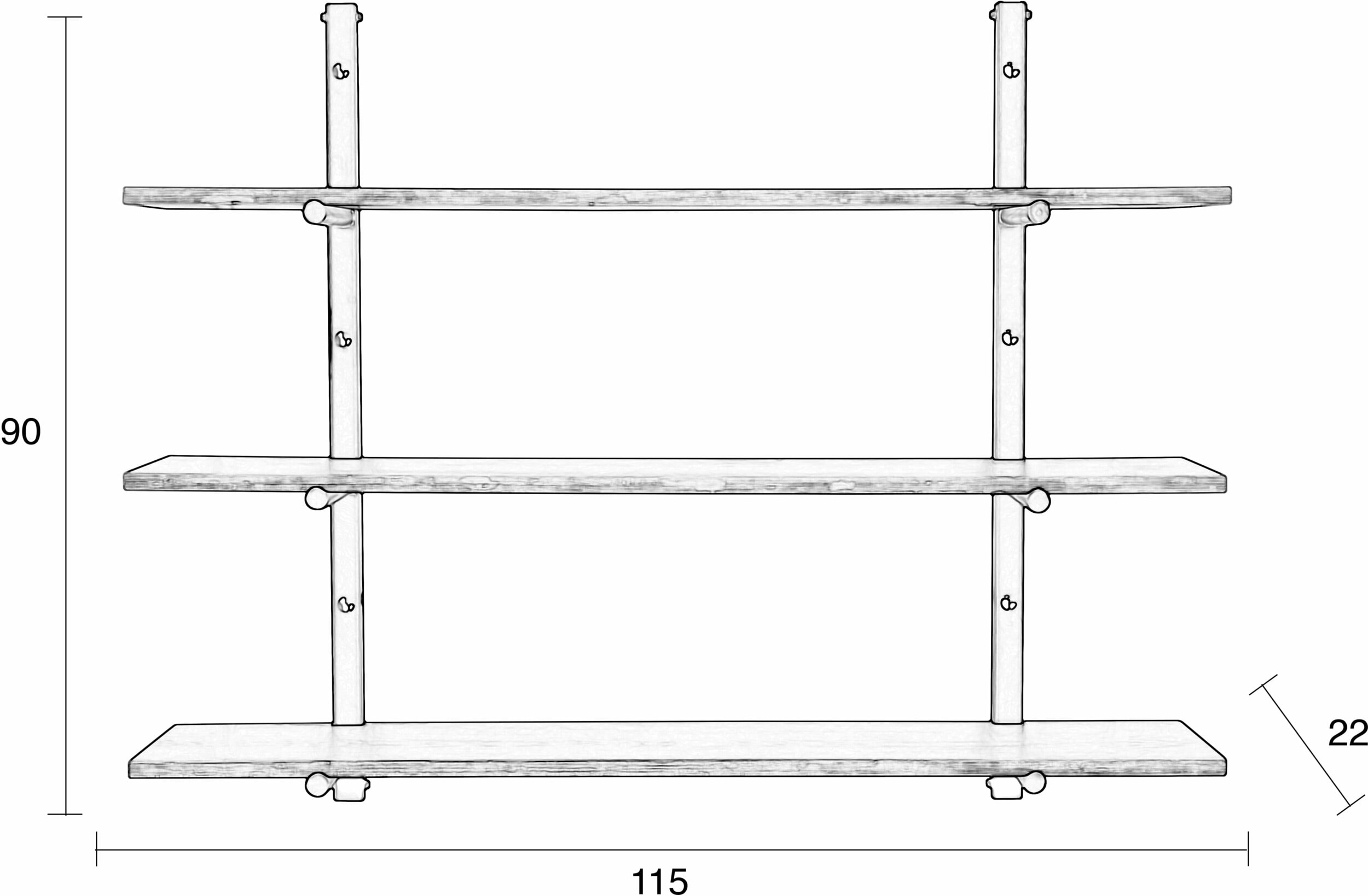 Zuiver Wandplank 'Bundy' Met 3 planken, kleur Naturel/Zwart