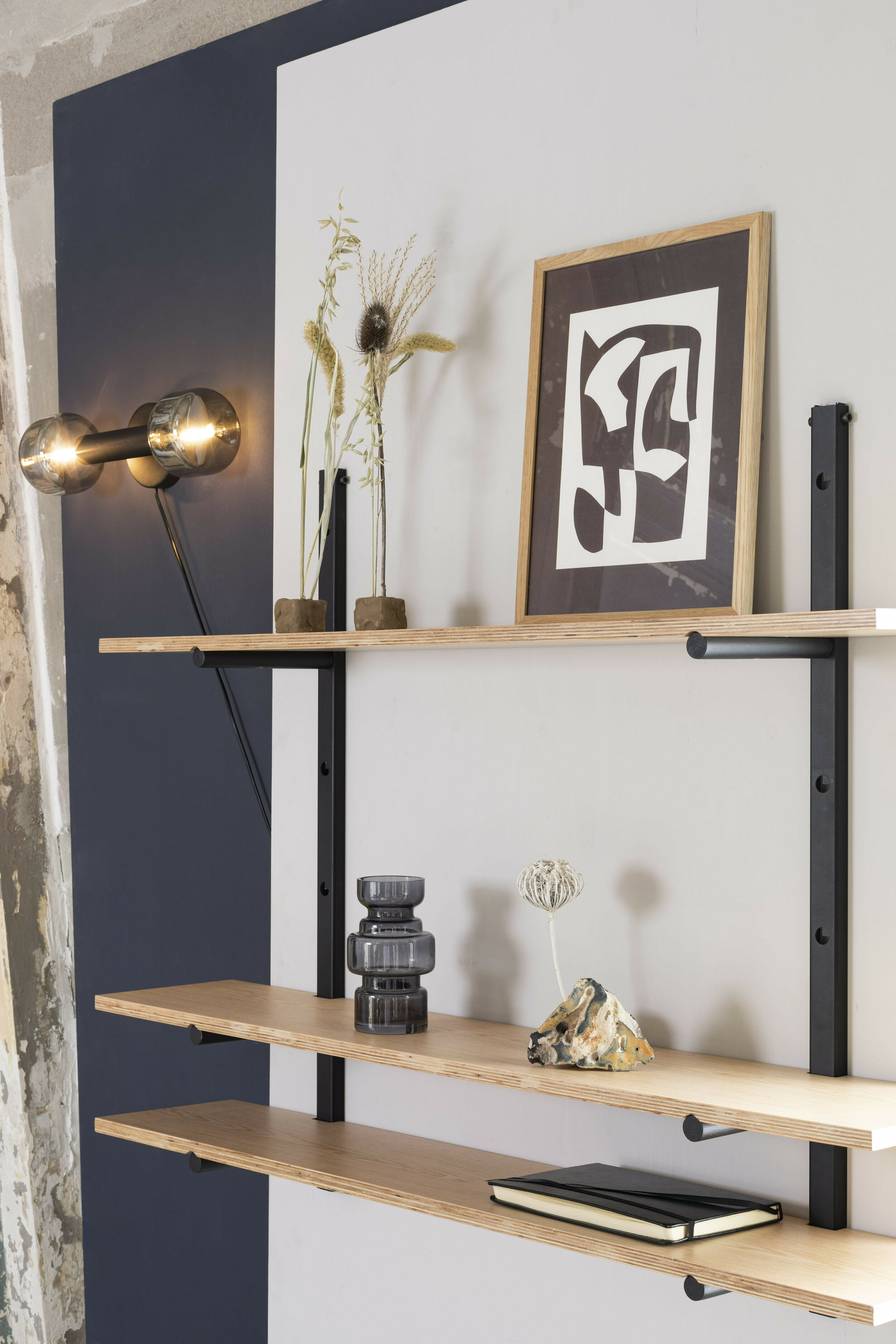 Zuiver Wandplank 'Bundy' Met 3 planken, kleur Naturel/Zwart