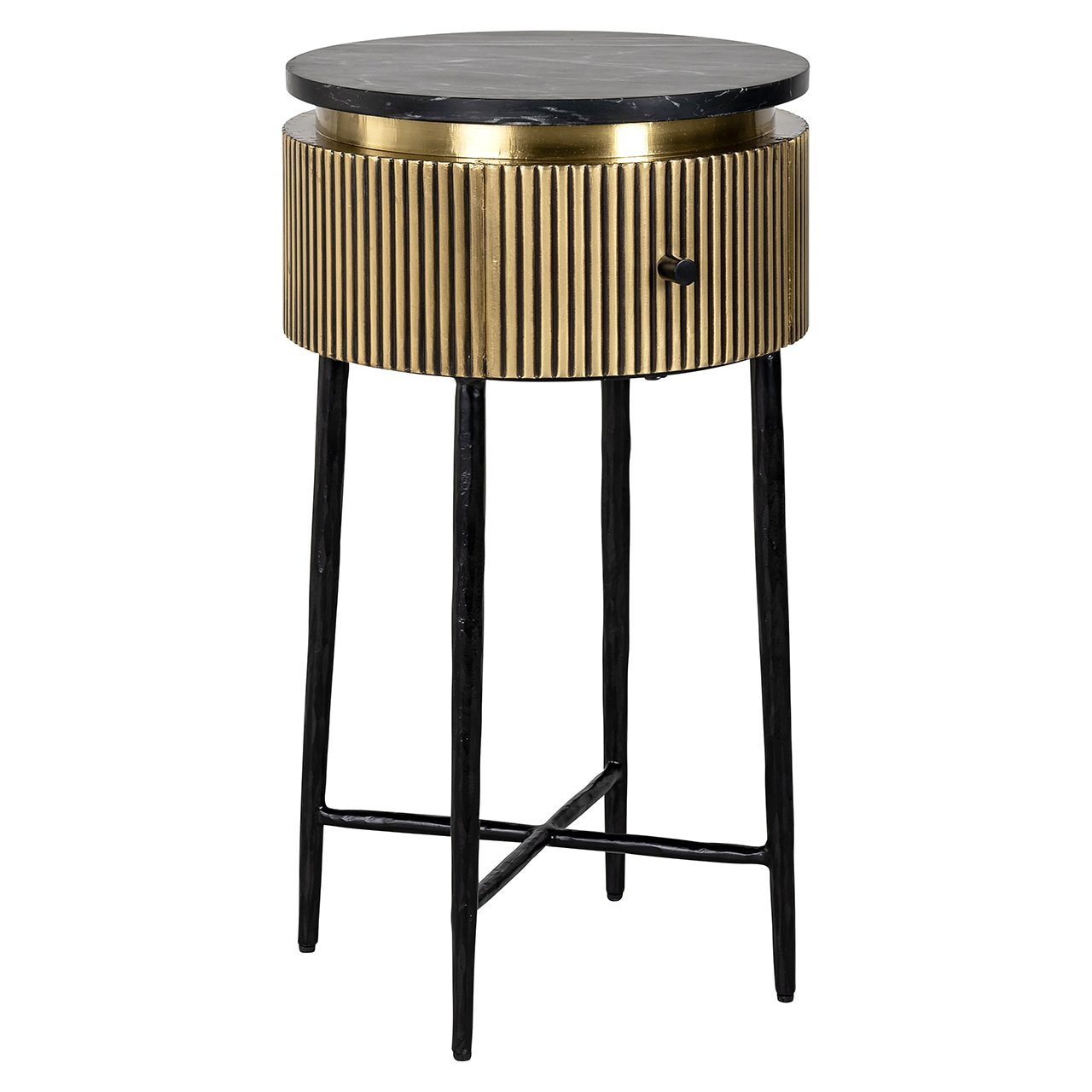 Richmond Bijzettafel/Nachtkastje 'Ironville' Marmer en Brass, 40cm