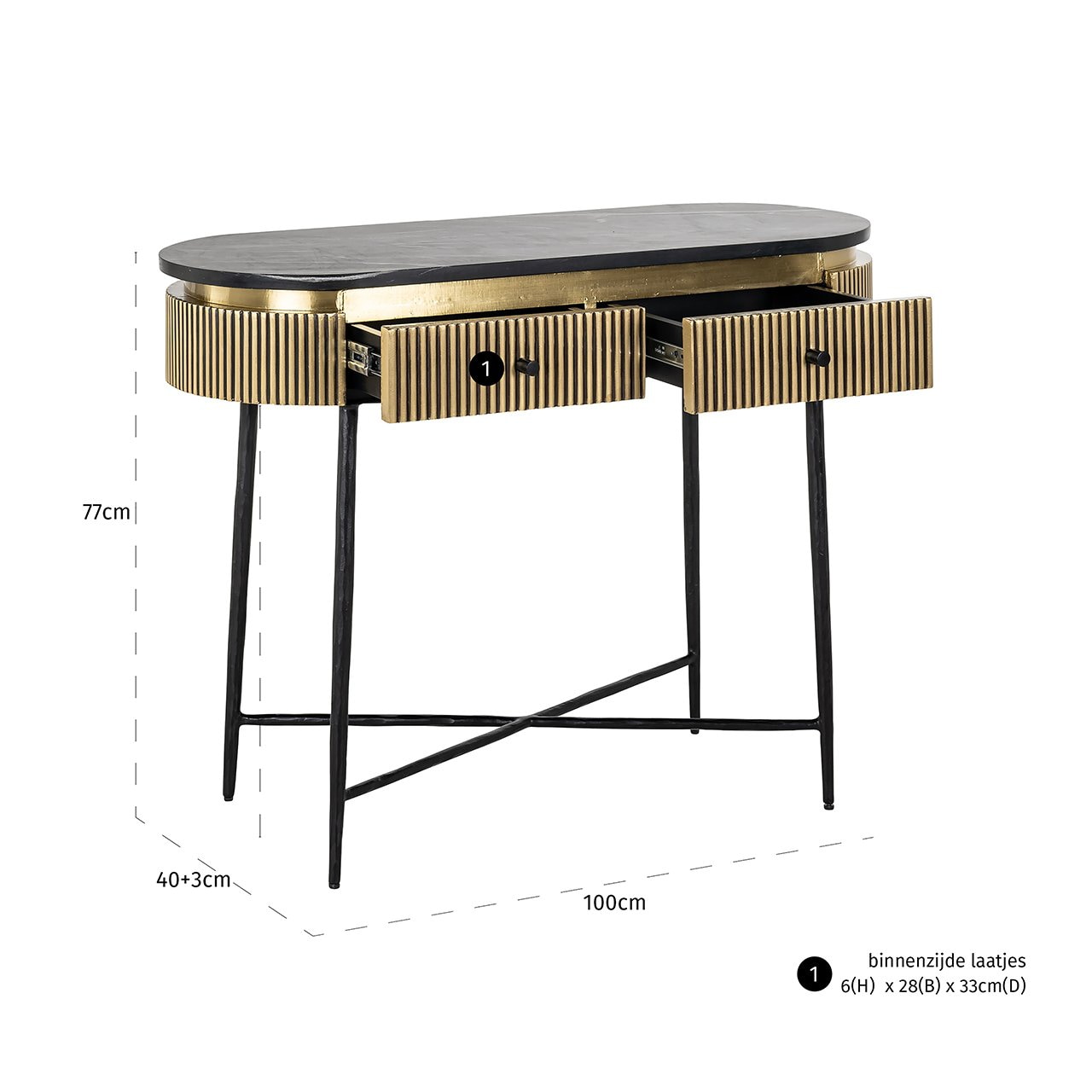 Richmond Sidetable 'Ironville' Marmer en Brass, 100cm