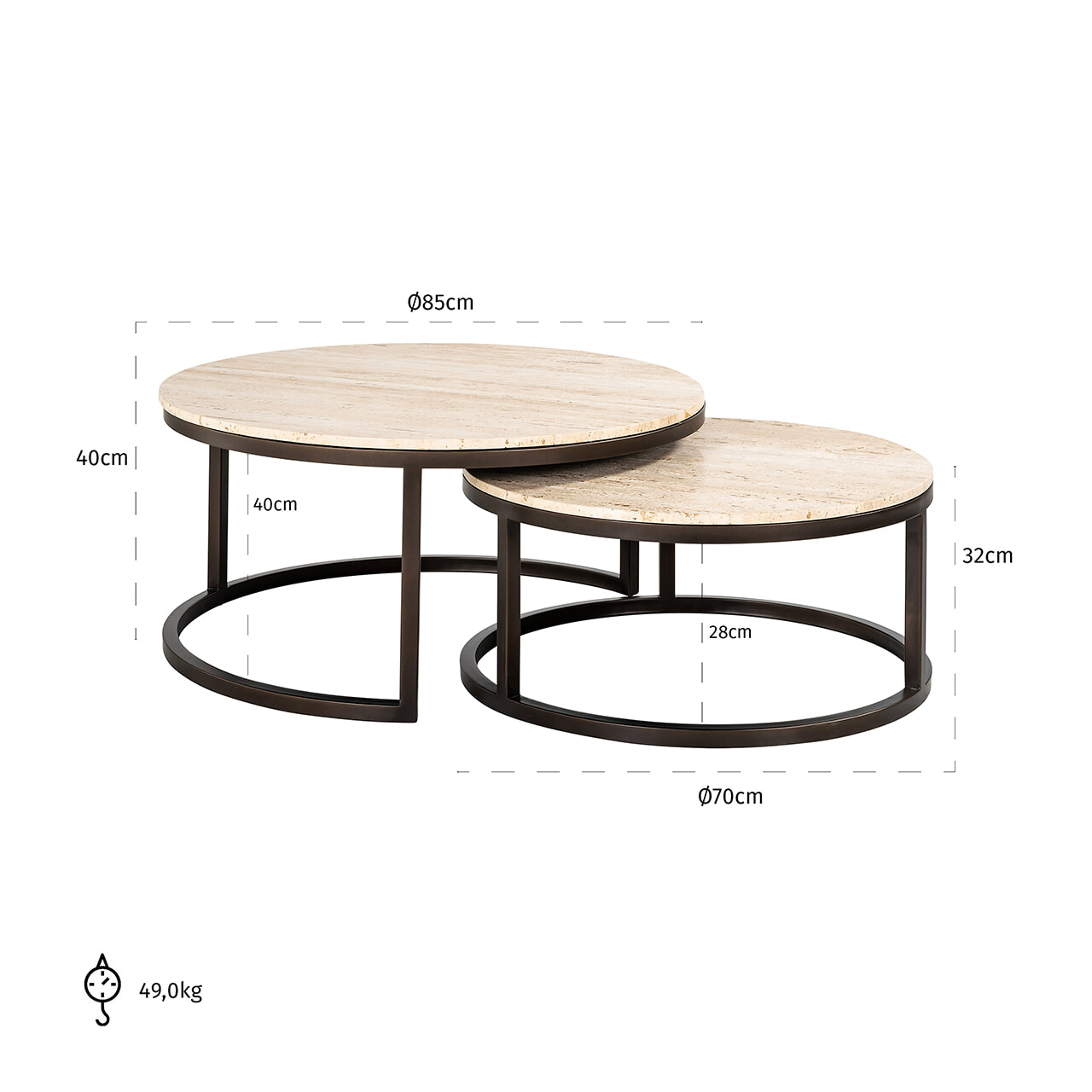 Richmond Ronde Salontafel 'Avalon' Travertin Set van 2 stuks, 85cm