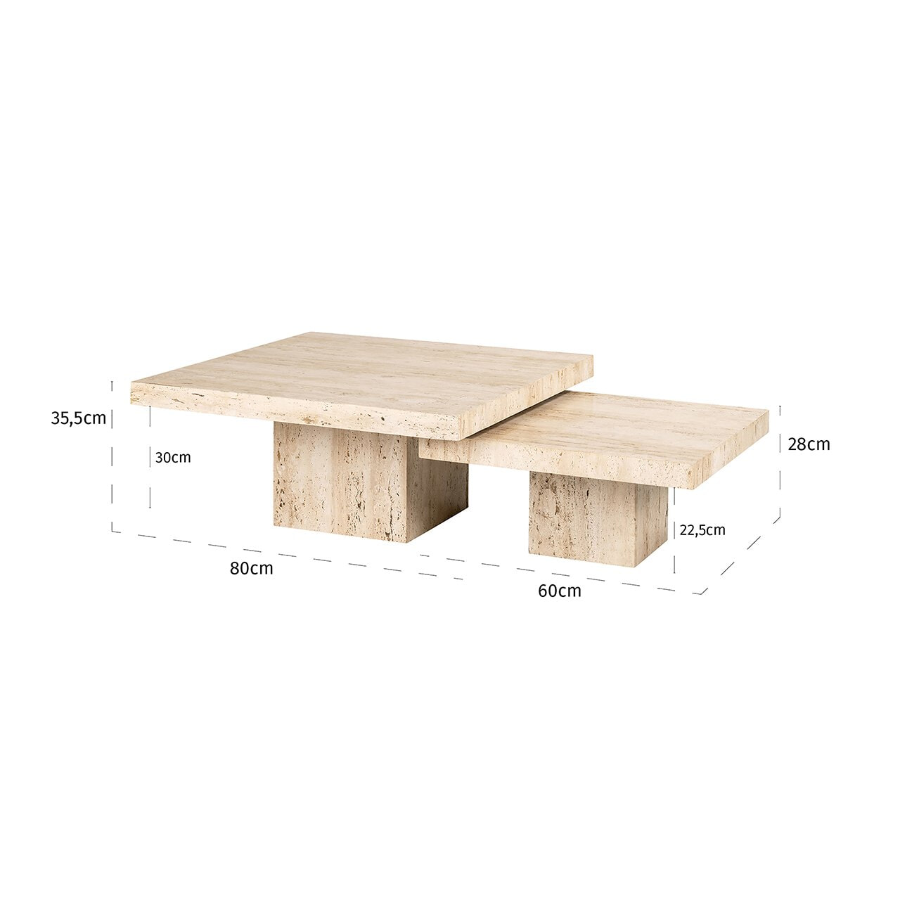 Richmond Salontafel 'La Cantera' Travertin, Set van 2 stuks, 80cm