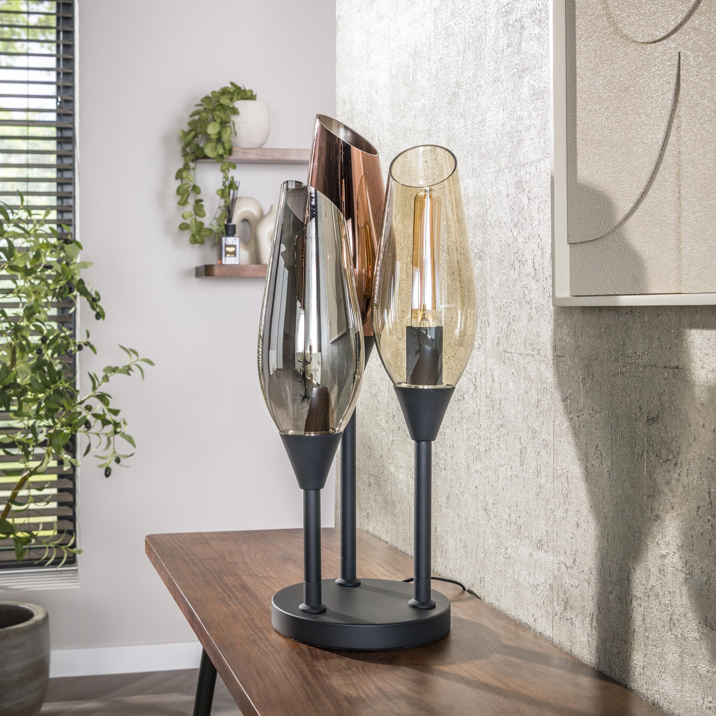 LifestyleFurn Tafellamp 'Jenson' Gemixt glas, 3-lamps