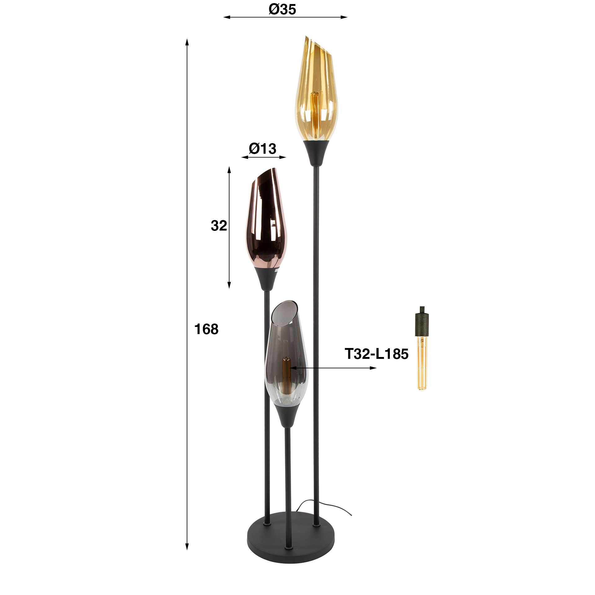 LifestyleFurn Vloerlamp 'Luvia' Gemixt glas, 168cm hoog