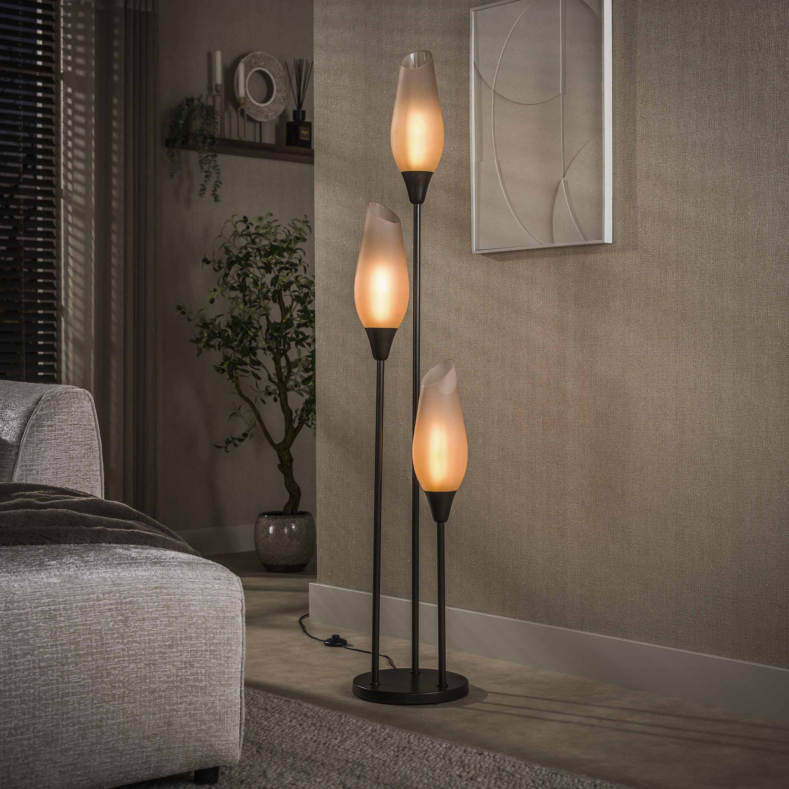 LifestyleFurn Vloerlamp 'Luvia' Frosted Glas, 3-lamps, kleur Sienna Bruin