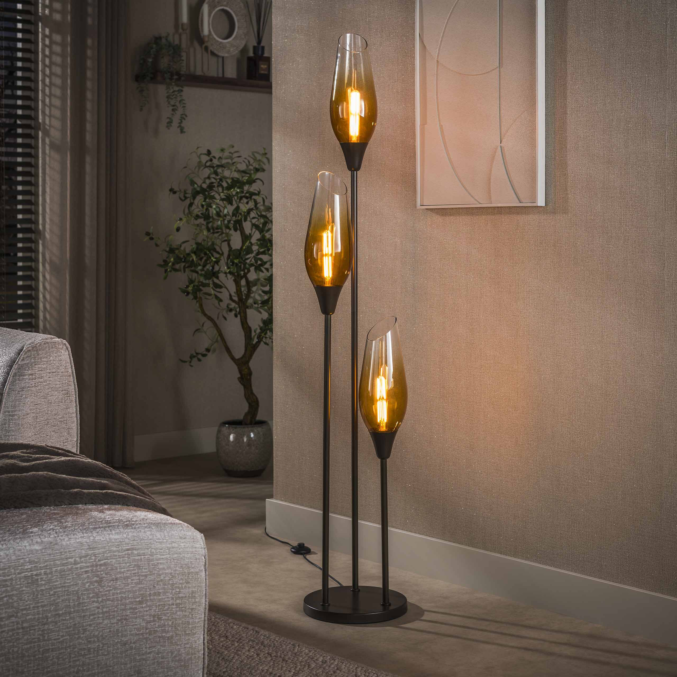 LifestyleFurn Vloerlamp 'Luvia' Glas, 3-lamps, kleur Sienna Bruin