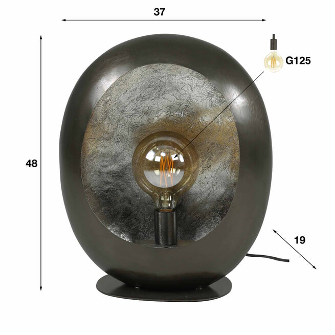 LifestyleFurn Tafellamp 'Jordie' 48cm, kleur Zwart Nikkel
