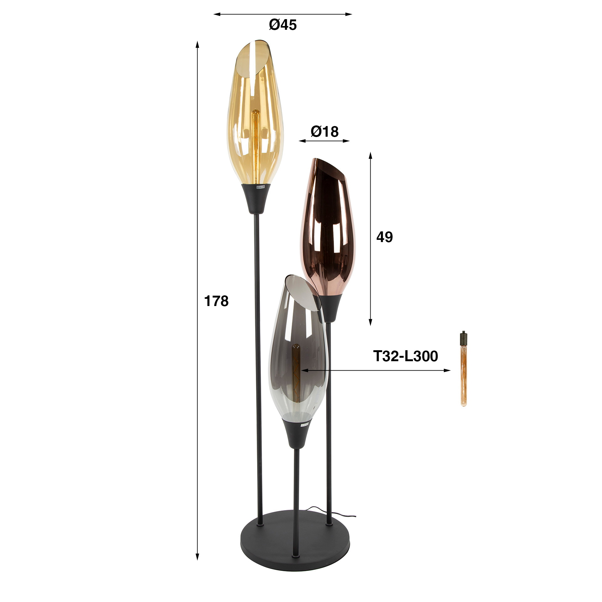 LifestyleFurn Vloerlamp 'Luvia' Gemixt glas, 178cm hoog
