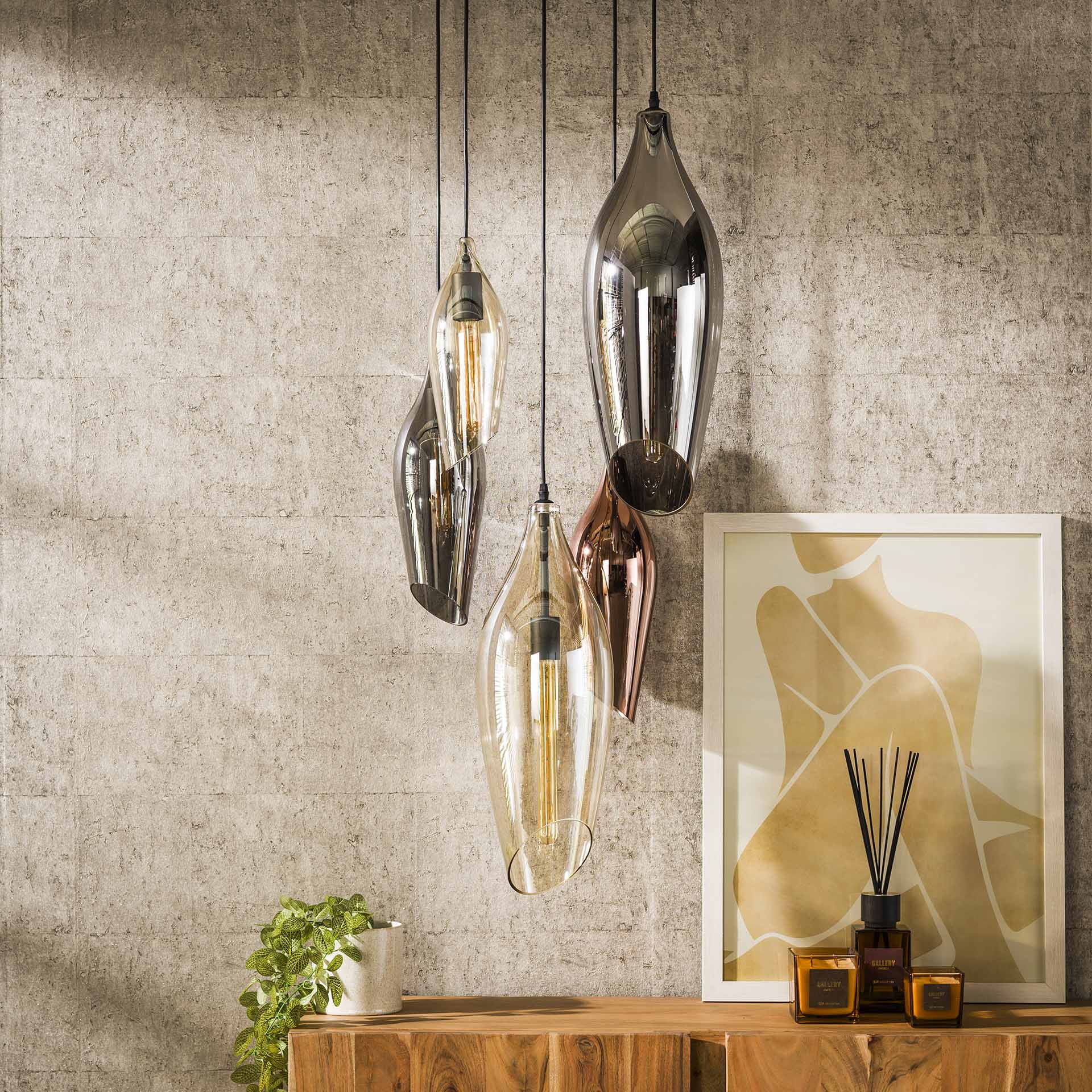 LifestyleFurn Hanglamp 'Luvia' Glas, 5-lamps