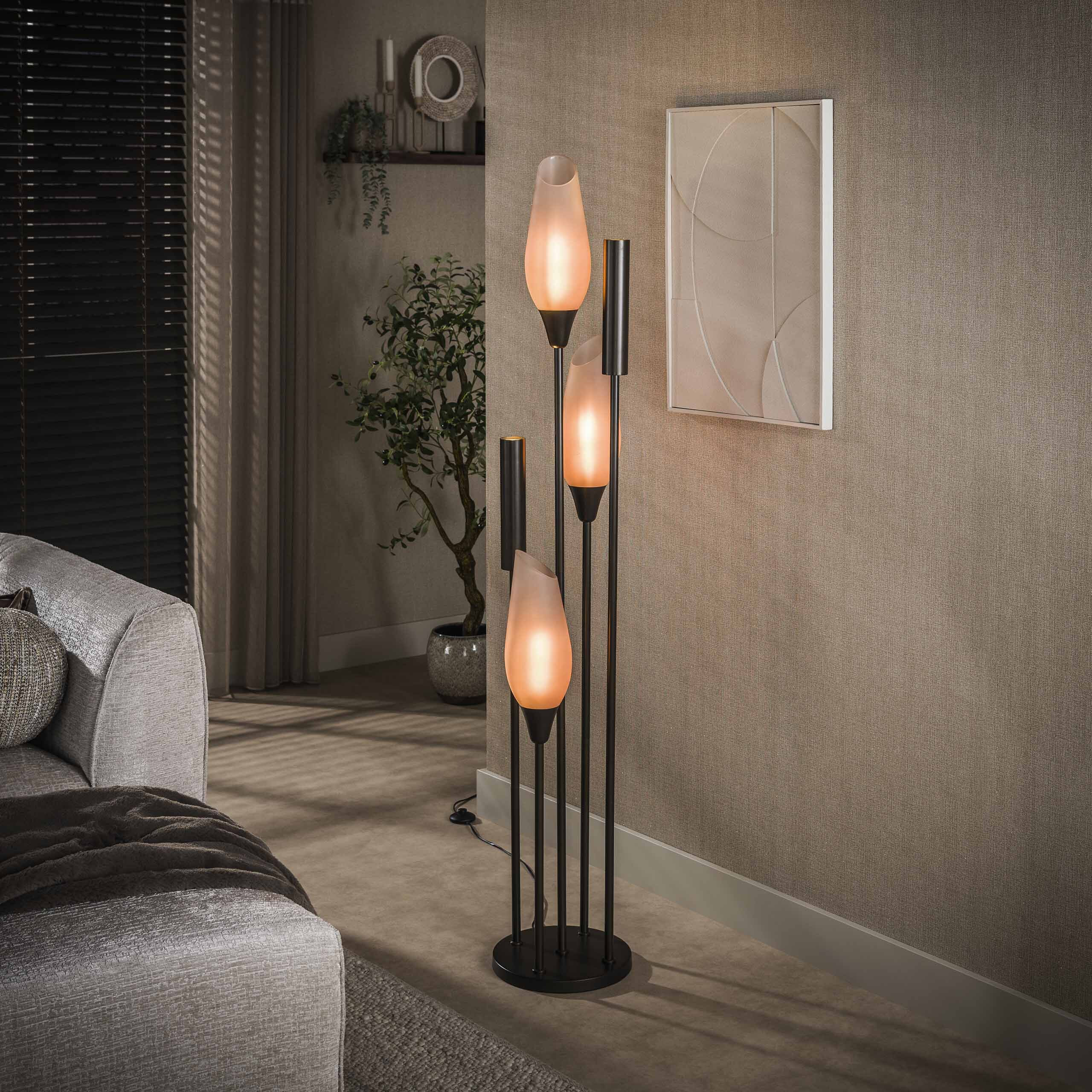 LifestyleFurn Vloerlamp 'Luvia' Frosted Glas, 5-lamps, kleur Sienna Bruin