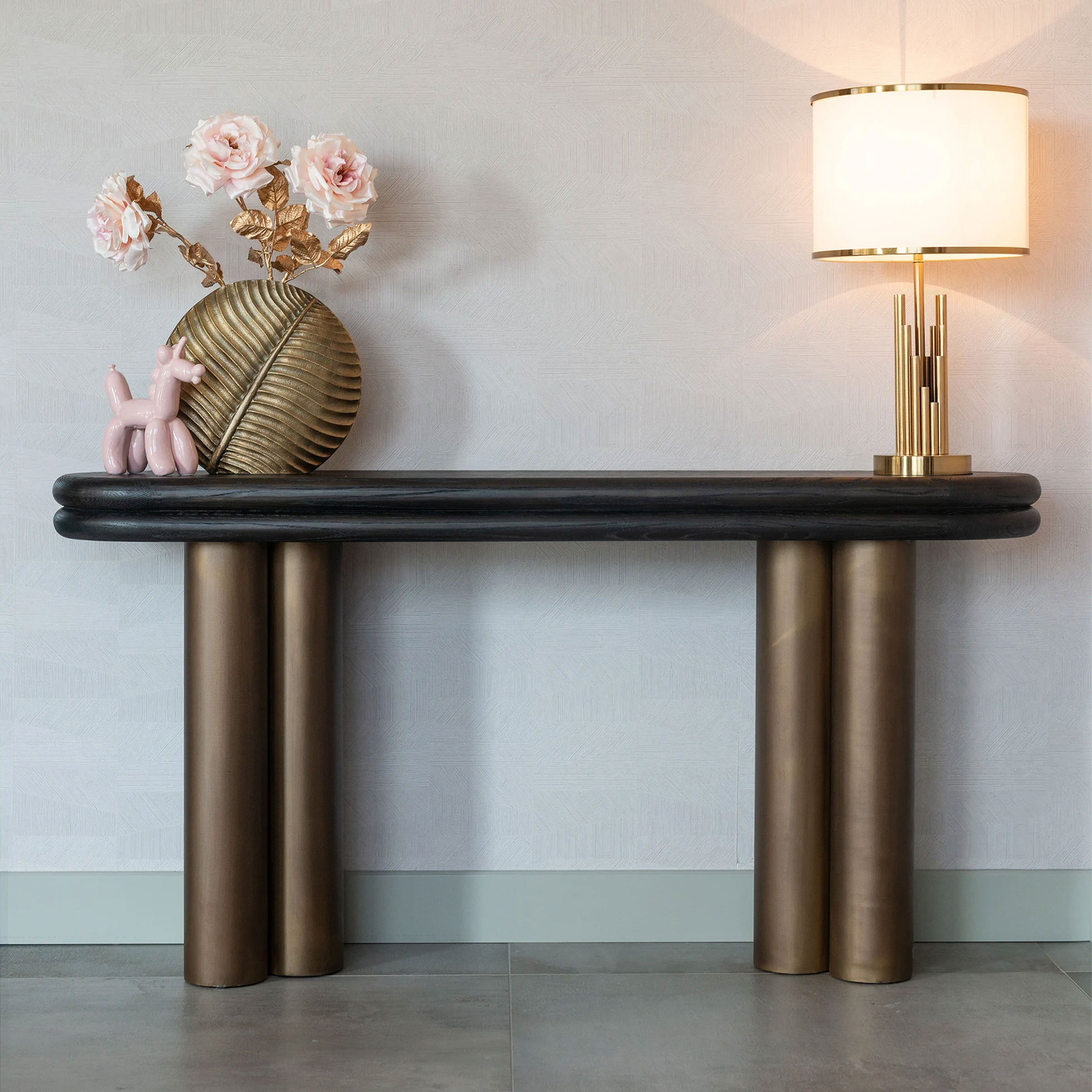 Richmond Sidetable Macaron Eikenhout en metaal, 160cm - Bruin - Ovaal