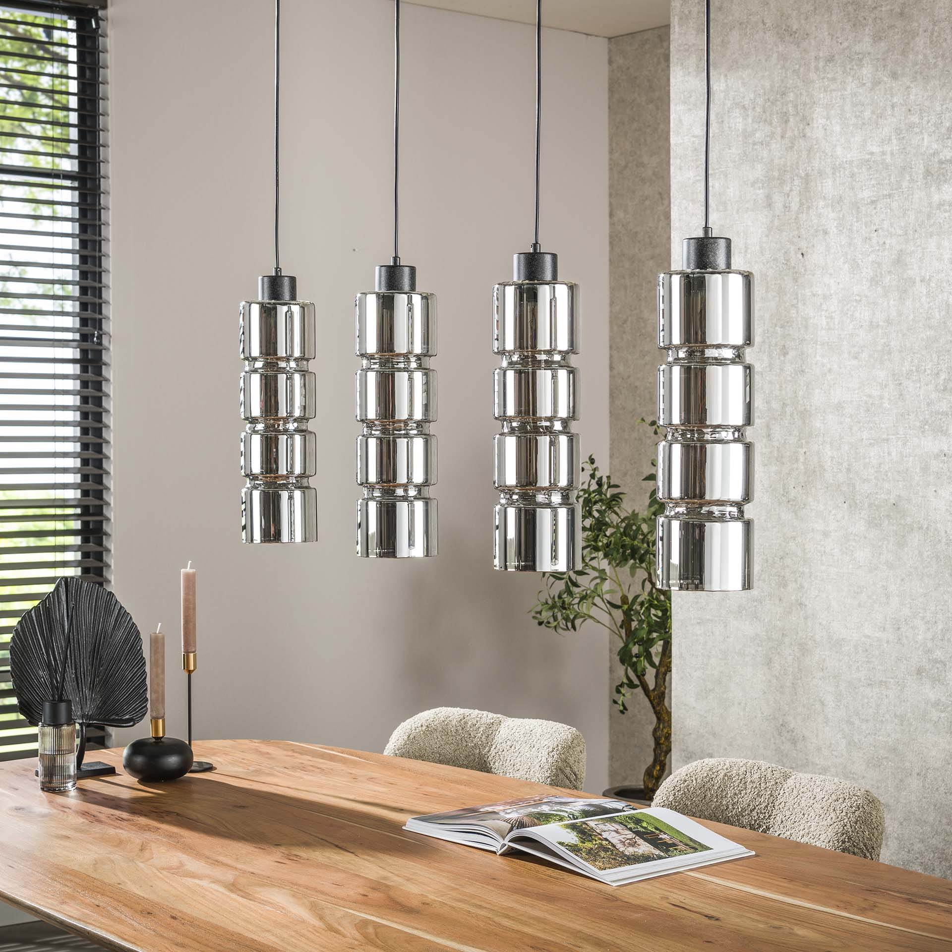 LifestyleFurn Hanglamp 'Kamee' 4-lamps, kleur Artic Black
